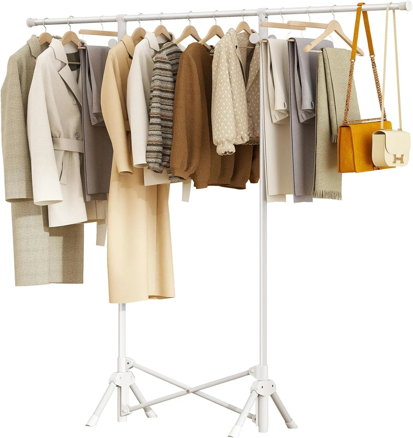 رگال لباس SLEEPHEAD®، رگال لباس تاشو قابل حمل، رگال لباس استیل ضد زنگ قابل تنظیم برای آویزان کردن لباس، رگال لباس سنگین با تحمل وزن 200 کیلوگرم، آماده استفاده، سفید