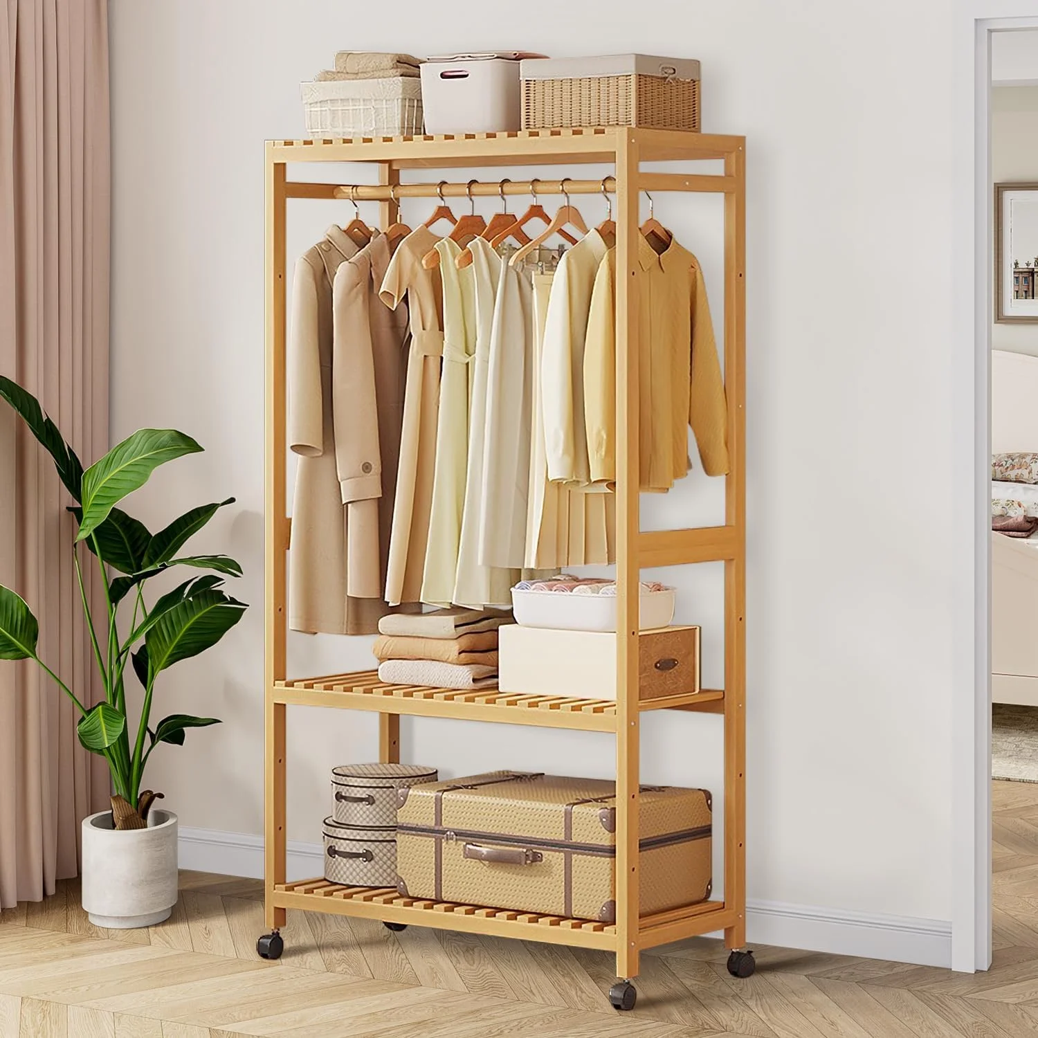 رگال لباس سولرکنم، رگال لباس چرخ دار سنگین برای آویزان کردن لباس، سازمان دهنده کمد و رگال لباس با قفسه های قابل تنظیم (طبیعی، 83 x 34 x 160 سانتی متر) رگال لباس سولرکنم، رگال لباس چرخ دار سنگین برای آویزان کردن لباس، سازمان دهنده کمد و رگال لباس با قفسه های قابل تنظیم (طبیعی، 83 x 34 x 160 سانتی متر)