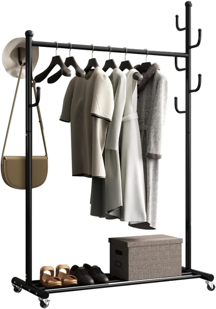 رگال لباس، رگال لباس با قفسه، رگال لباس چرخ دار، سازمان دهنده لباس برای خانه (مشکی، 120 x 44 x 172 سانتی متر)