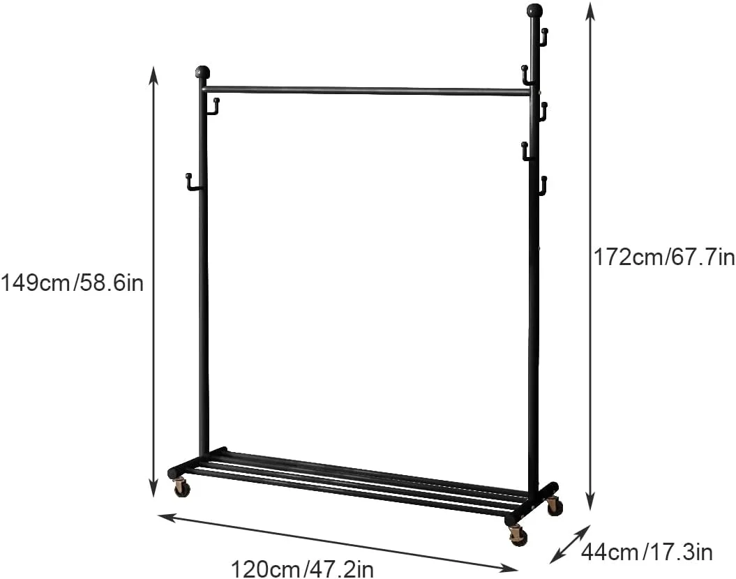 رگال لباس، رگال لباس با قفسه، رگال لباس چرخ دار، سازمان دهنده لباس برای خانه (مشکی، 120 x 44 x 172 سانتی متر) رگال لباس، رگال لباس با قفسه، رگال لباس چرخ دار، سازمان دهنده لباس برای خانه (مشکی، 120 x 44 x 172 سانتی متر)