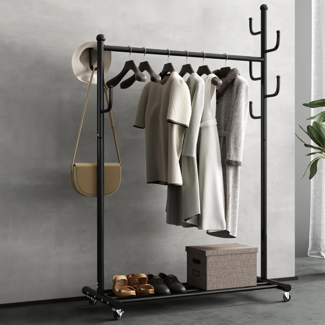 رگال لباس، رگال لباس با قفسه، رگال لباس چرخ دار، سازمان دهنده لباس برای خانه (مشکی، 120 x 44 x 172 سانتی متر) رگال لباس، رگال لباس با قفسه، رگال لباس چرخ دار، سازمان دهنده لباس برای خانه (مشکی، 120 x 44 x 172 سانتی متر)