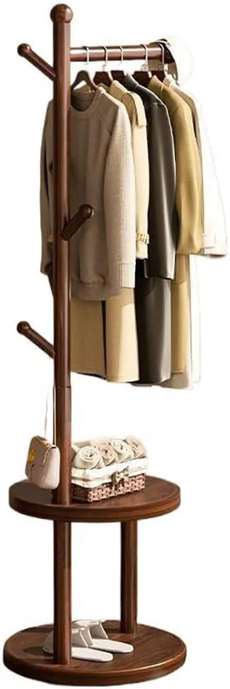 جالباسی ایستاده چوبی محکم - آویز ورودی با پایه سنگین، دارای فضای ذخیره سازی چند سطحی برای کلاه، کفش و لباس، طراحی کم جا برای اتاق خواب، راهرو (پرداخت چوب طبیعی)