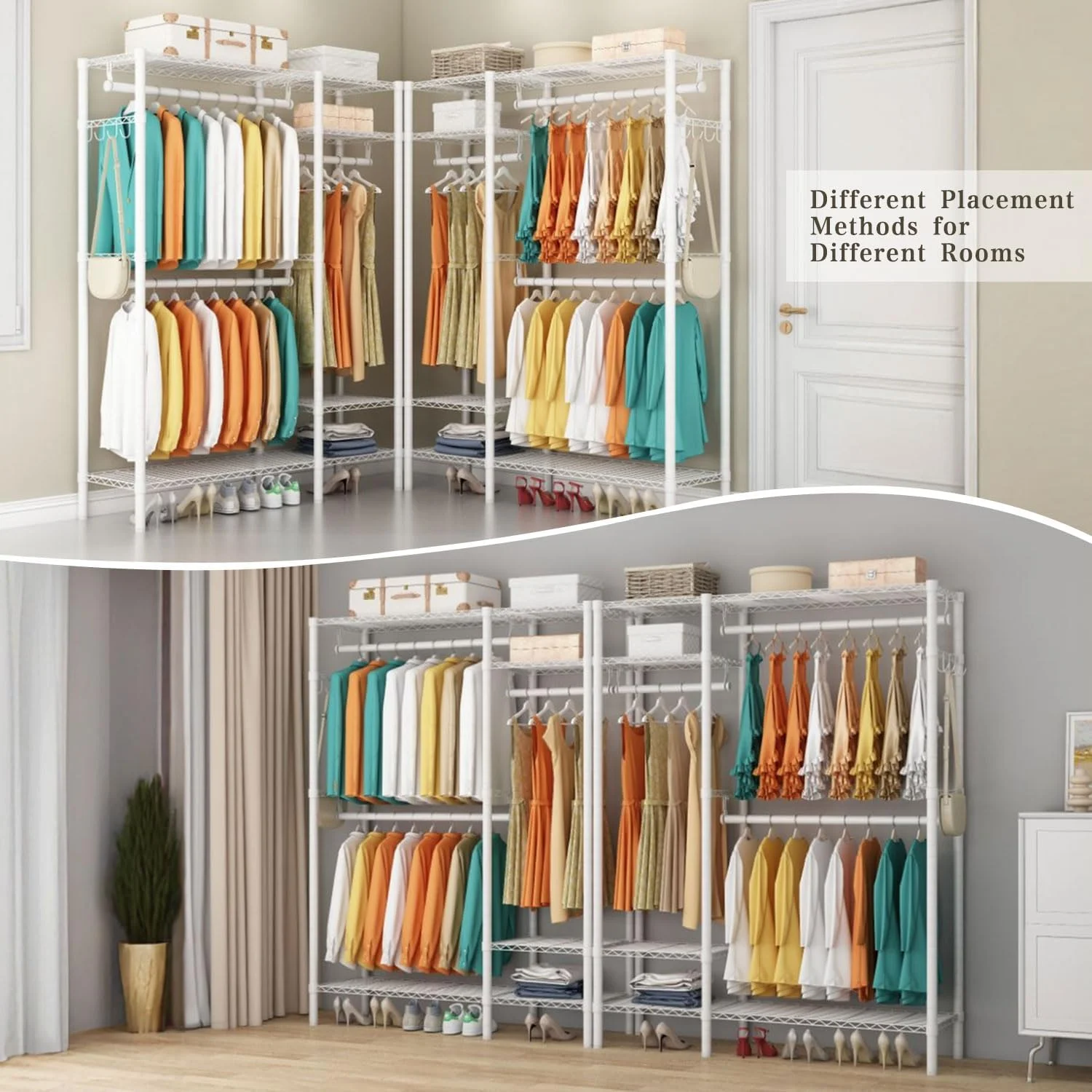 رگال لباس Solerconm، رگال لباس سنگین برای آویزان کردن لباس، رگال لباس چند منظوره اتاق خواب کمد لباس مستقل (سفید، 114 x 42 x 194 سانتی متر)
