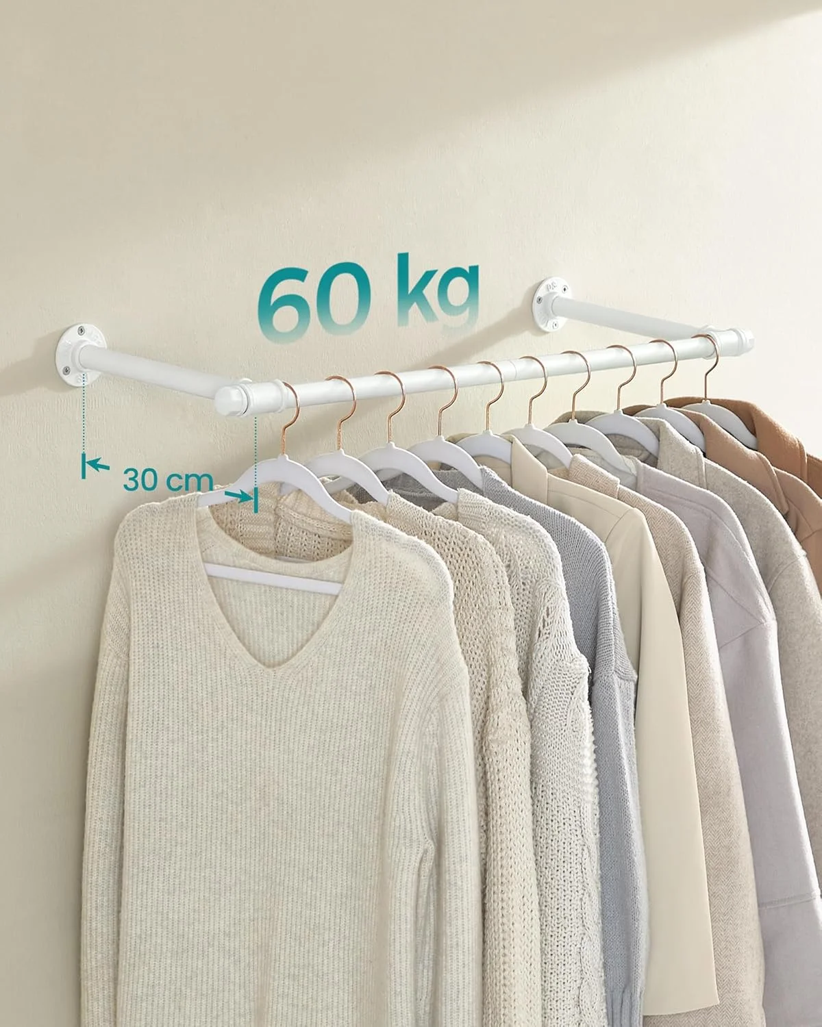 ریل لباس دیواری SONGMICS HSR140W02، ست 2 عددی، نصب دیواری، صنعتی، صرفه جویی در فضا، 30 x 84 x 7 سانتی متر، ظرفیت بار 60 کیلوگرم، مونتاژ آسان، سفید ابری ریل لباس دیواری SONGMICS HSR140W02، ست 2 عددی، نصب دیواری، صنعتی، صرفه جویی در فضا، 30 x 84 x 7 سانتی متر، ظرفیت بار 60 کیلوگرم، مونتاژ آسان، سفید ابری