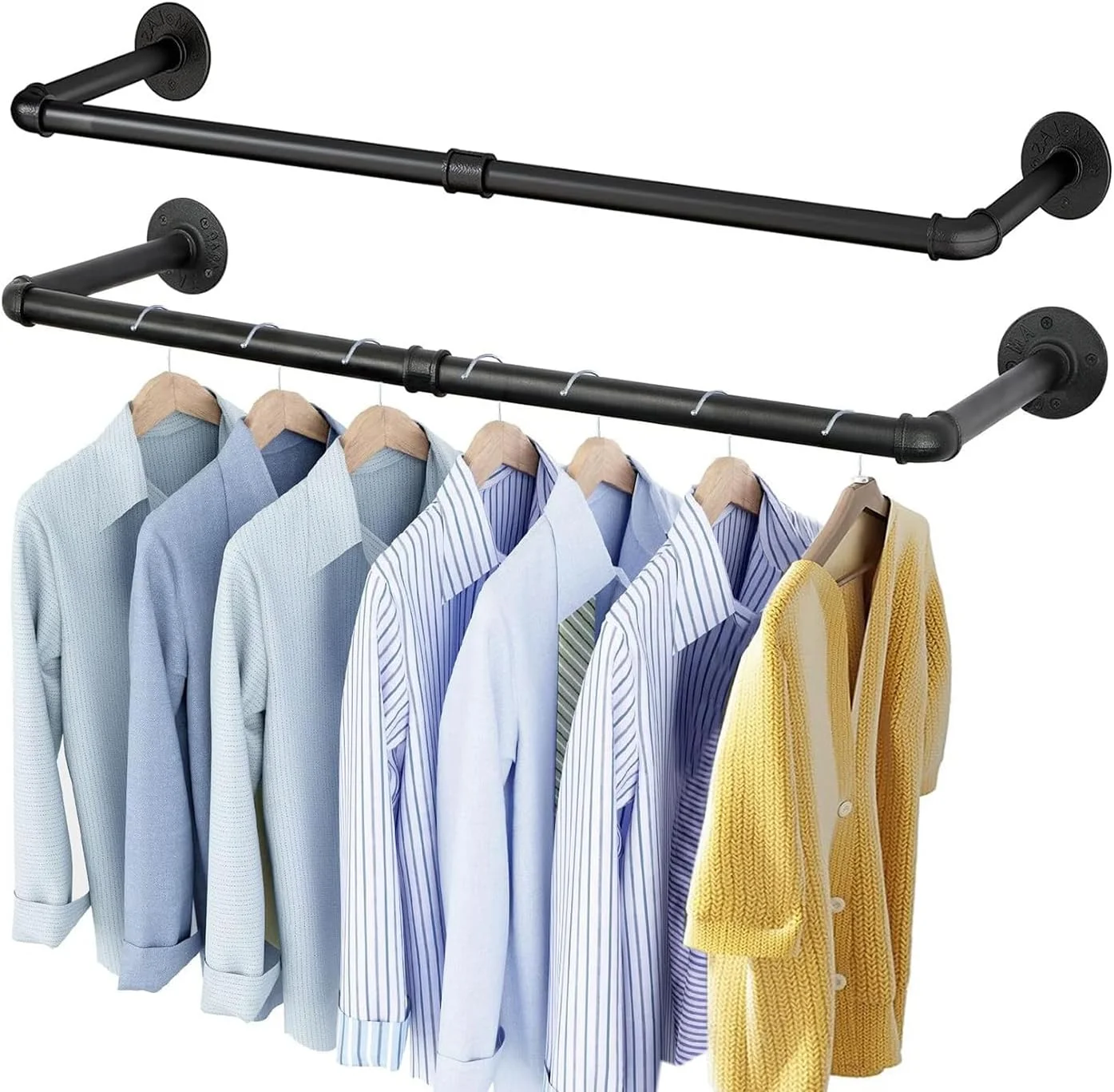 آویز لباس دیواری SPNOR، بسته 2 عددی رخت آویز لوله ای صنعتی 91.5 سانتی متری، میله آویز لباس فلزی سنگین برای کمد، اتاق لباسشویی، میله آویز چند منظوره، مشکی