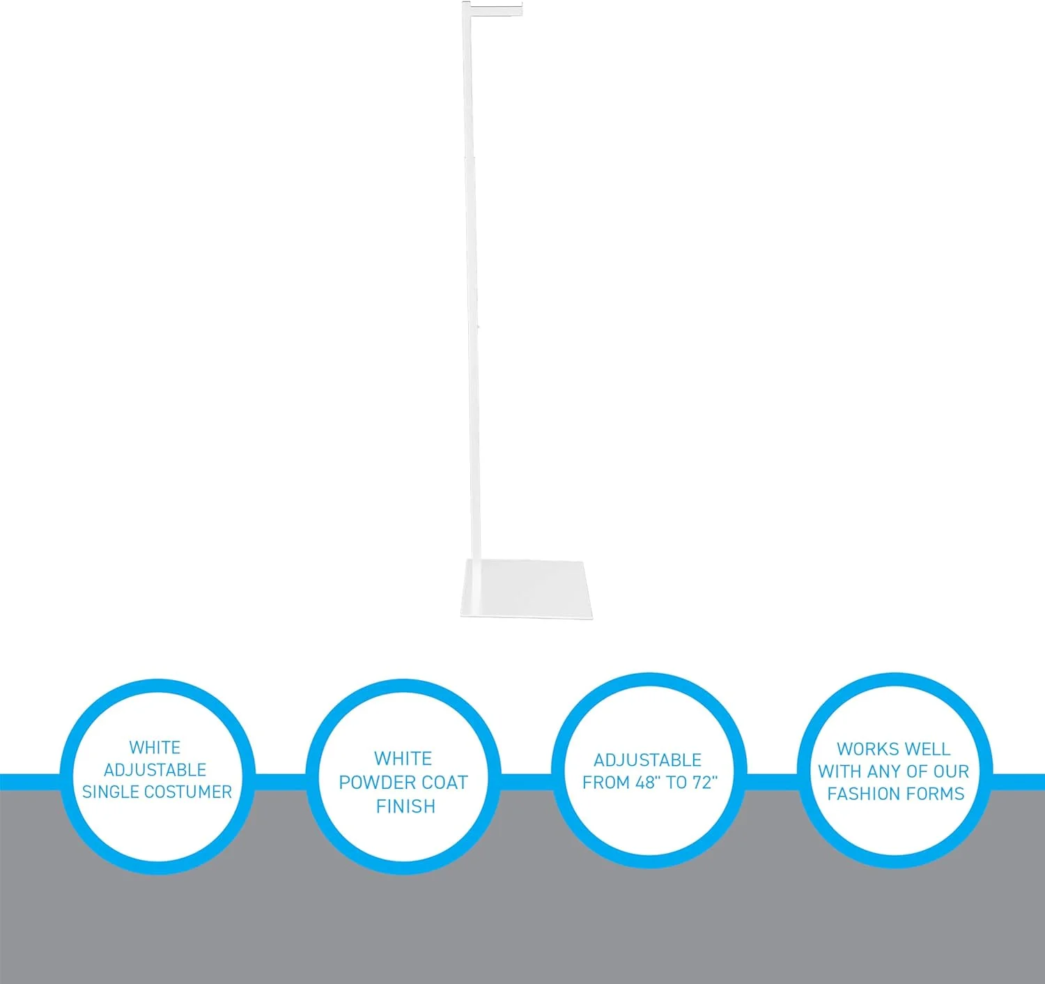رگال لباس تکی قابل تنظیم سفید SSWBasics - استند نمایش لباس 122 تا 183 سانتیمتری، استند لباس چندمنظوره برای فروشگاهها یا منزل، تحمل وزن تا 11 کیلوگرم رگال لباس تکی قابل تنظیم سفید SSWBasics - استند نمایش لباس 122 تا 183 سانتیمتری، استند لباس چندمنظوره برای فروشگاهها یا منزل، تحمل وزن تا 11 کیلوگرم