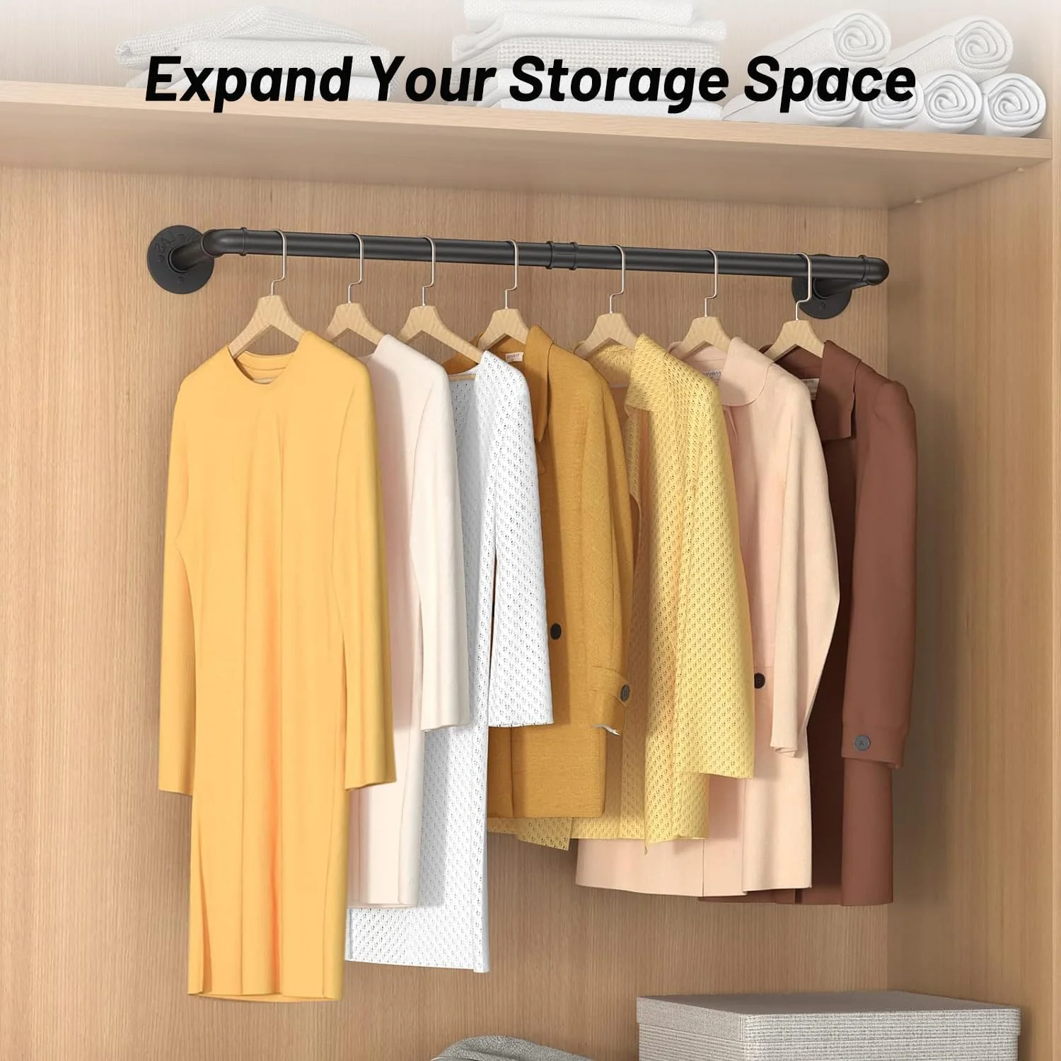 آویز لباس دیواری SPNOR، بسته 2 عددی رخت آویز لوله ای صنعتی 91.5 سانتی متری، میله آویز لباس فلزی سنگین برای کمد، اتاق لباسشویی، میله آویز چند منظوره، مشکی