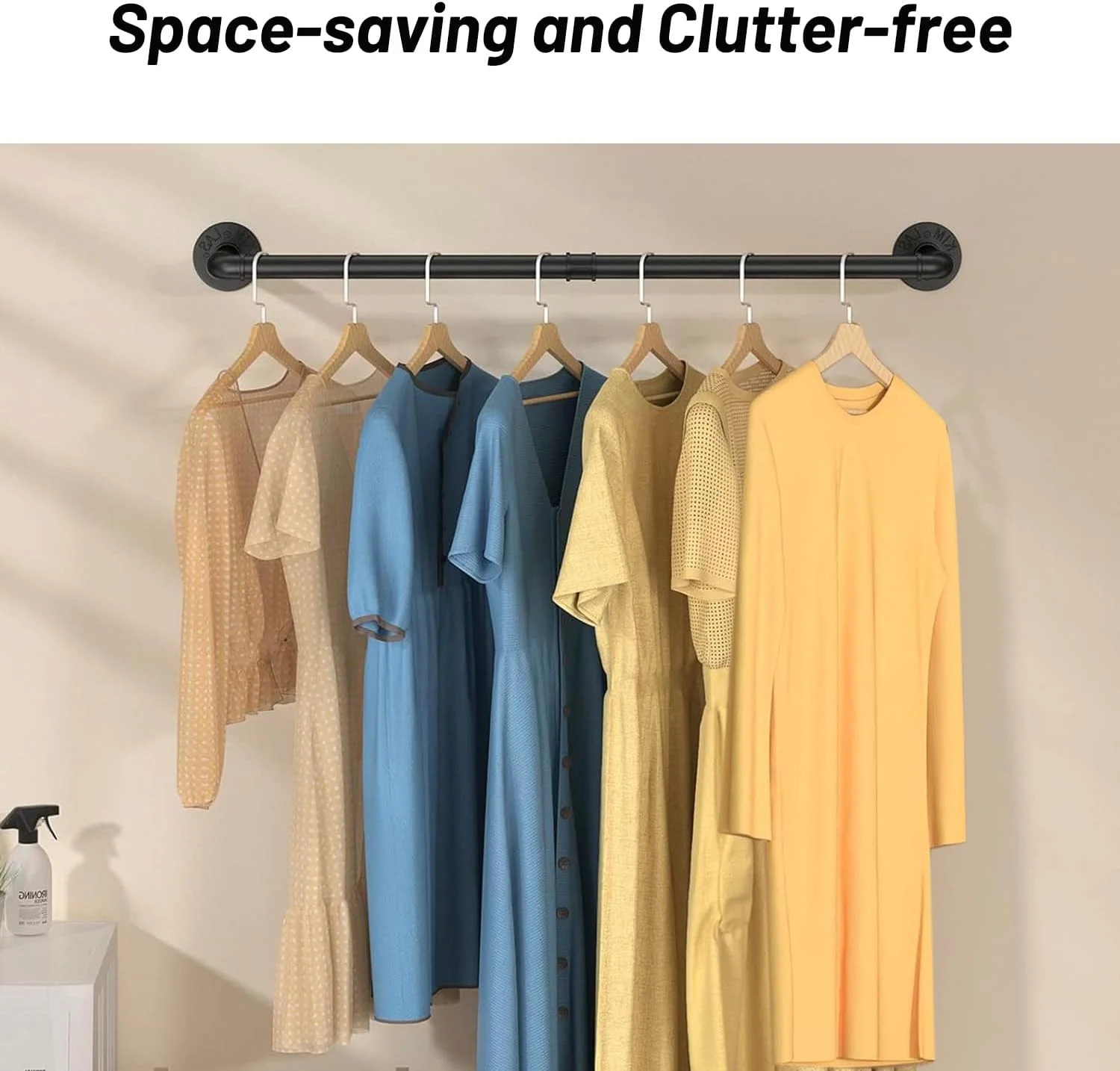 آویز لباس دیواری SPNOR، بسته 2 عددی رخت آویز لوله ای صنعتی 91.5 سانتی متری، میله آویز لباس فلزی سنگین برای کمد، اتاق لباسشویی، میله آویز چند منظوره، مشکی