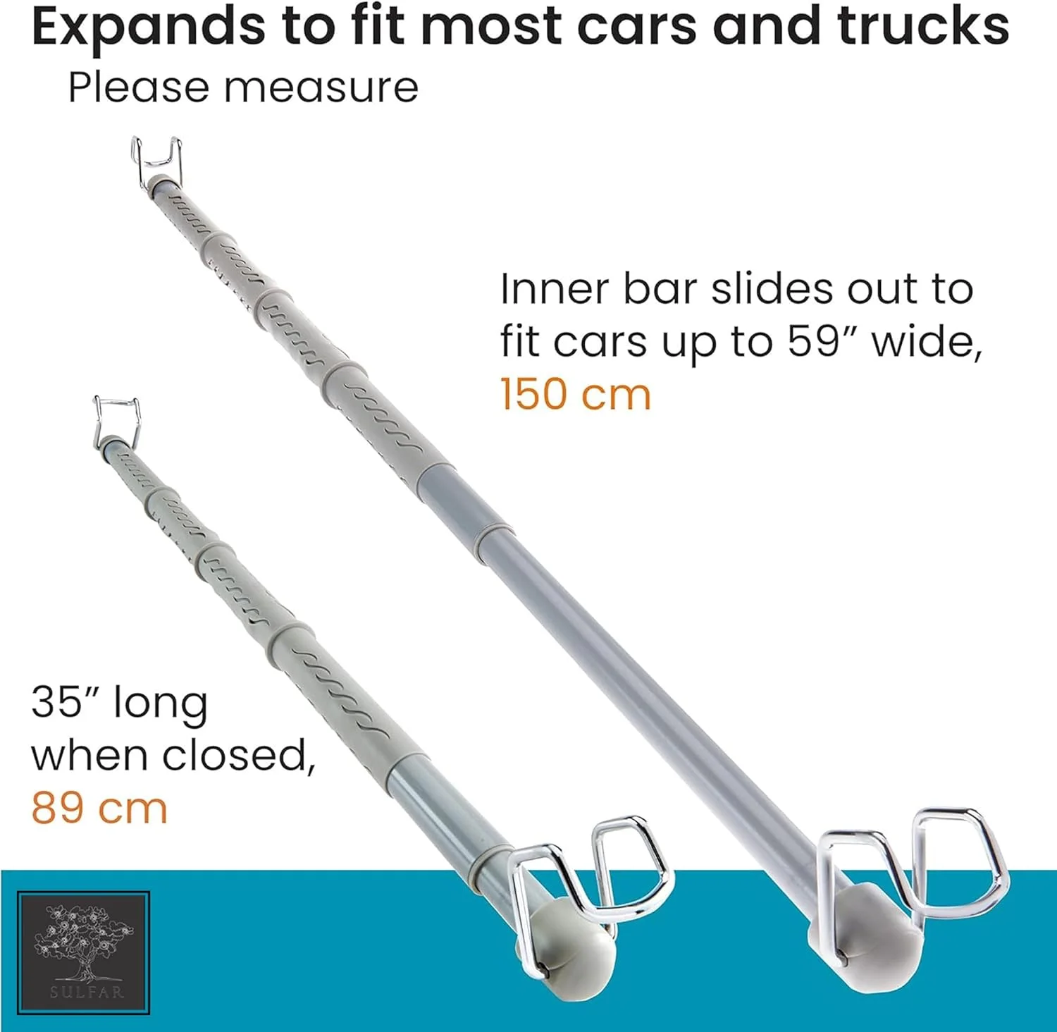 میله آویز لباس خودرو سنگین سولفار - رخت آویز فلزی قابل تنظیم برای خودرو | میله آویز صرفه جویی در فضا برای کت، ژاکت و لباس (بسته 1 عددی)