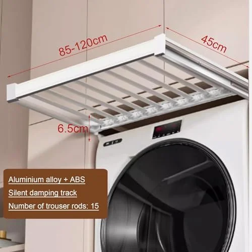 رک لباس شلوار، رک شلوار ماشین لباسشویی - رک خشک کن لباس نامرئی، سبد کشویی داخلی در کمد لباس، کشو شلوار بالکن نوع کشویی با اسلاید، طول ارتقا یافته 85-120 سانتی متر