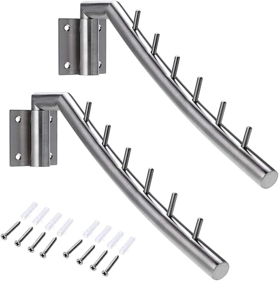 آویز لباس دیواری سامناکان 32 سانتی‌متری، ست 2 عددی قلاب لباس استیل ضد زنگ با بازوی چرخشی، سازمان‌دهنده و نگه‌دارنده لباس و میله کمد برای اتاق لباس‌شویی، اتاق خواب و حمام