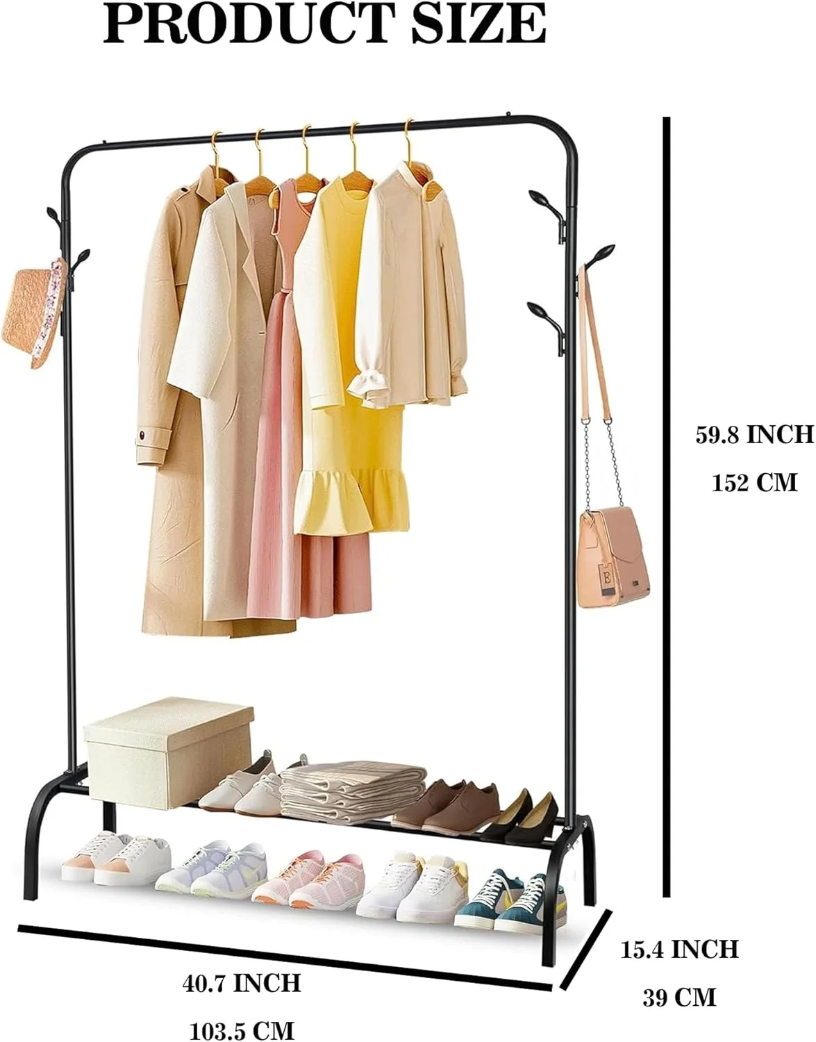 رگال لباس چند منظوره سولفار با طبقات زیرین - استند لباس فلزی سنگین با میله آویز، رگال کت و شلوار و سازمان دهنده نگهداری کفش برای اتاق خواب و استفاده در فضای داخلی (مشکی، 1 عدد)