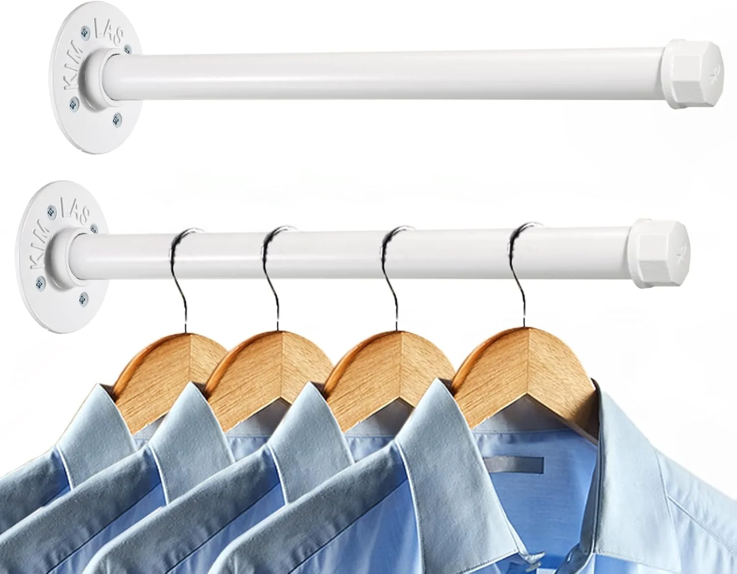 دو عدد میله آویز لباس لوله صنعتی سامناکان، 35 سانتی متری - رگال لباس فلزی مقاوم با پیچ، قفسه نگهدارنده لباس نصب شده روی دیوار برای اتاق خواب، حمام، کمد لباس، بوتیک، فروشگاه لباس، سفید
