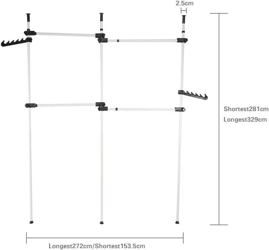 رگال لباس سنگین، آویز لباس تلسکوپی، ریل آویز، رگال لباس، میله ها و میله های استیل ضد زنگ، تحمل بار 60 کیلوگرم در هر میله افقی، ارتفاع قابل تنظیم (3 میله 4 میله)
