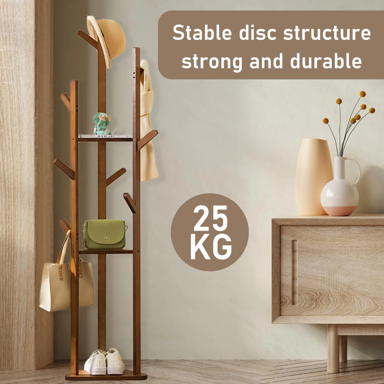 چوب لباسی ایستاده بامبو: رخت آویز چوبی با 3 طبقه و 10 آویز، مناسب برای ورودی منزل، چند منظوره، مناسب اتاق خواب و راهرو (گردویی) چوب لباسی ایستاده بامبو: رخت آویز چوبی با 3 طبقه و 10 آویز، مناسب برای ورودی منزل، چند منظوره، مناسب اتاق خواب و راهرو (گردویی)