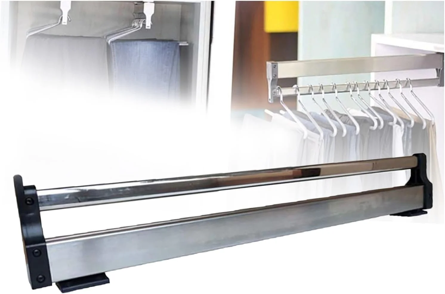 ریل شلوار کشویی، ریل نگهداری کراوات جمع شونده، ریل نمایش لباس قابل تنظیم، صرفه جویی در فضا با ظرفیت وزنی 25 کیلوگرم، مناسب برای لباس، روسری، کراوات، شال، شلوار جین و حوله، 300 میلی متر