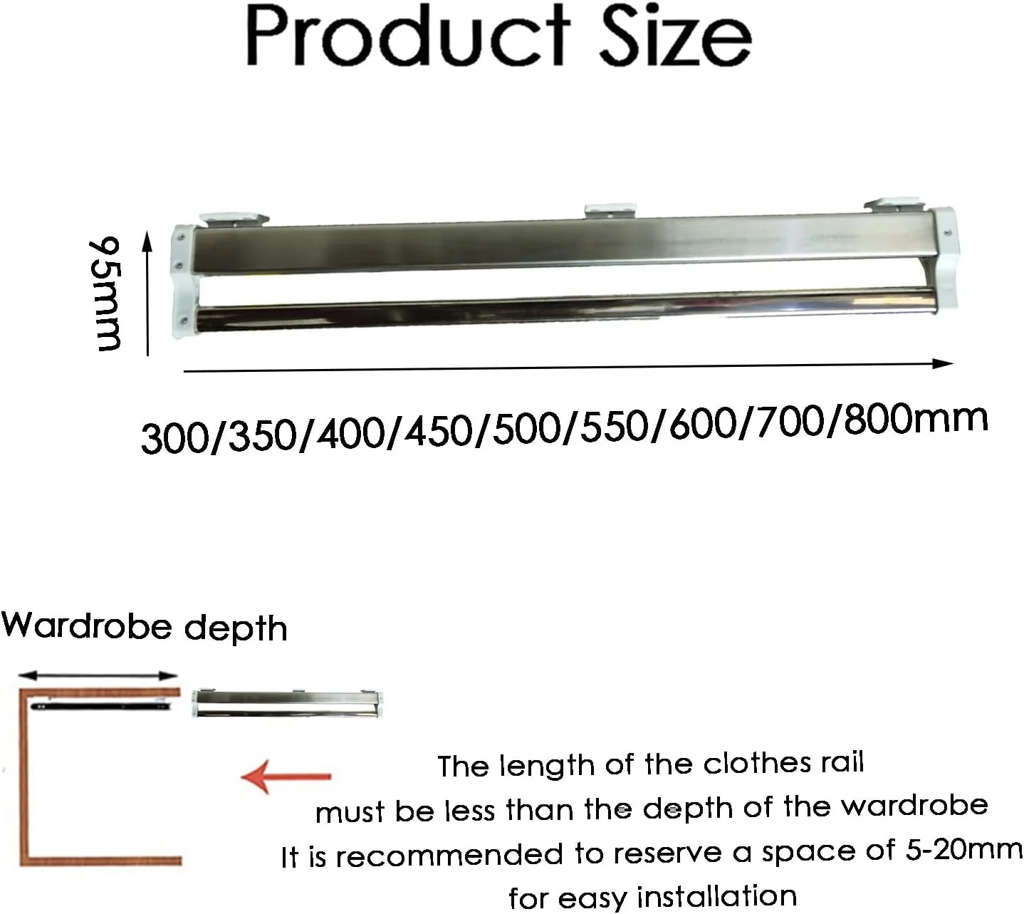 ریل شلوار کشویی، ریل نگهداری کراوات جمع شونده، ریل نمایش لباس قابل تنظیم، صرفه جویی در فضا با ظرفیت وزنی 25 کیلوگرم، مناسب برای لباس، روسری، کراوات، شال، شلوار جین و حوله، 300 میلی متر
