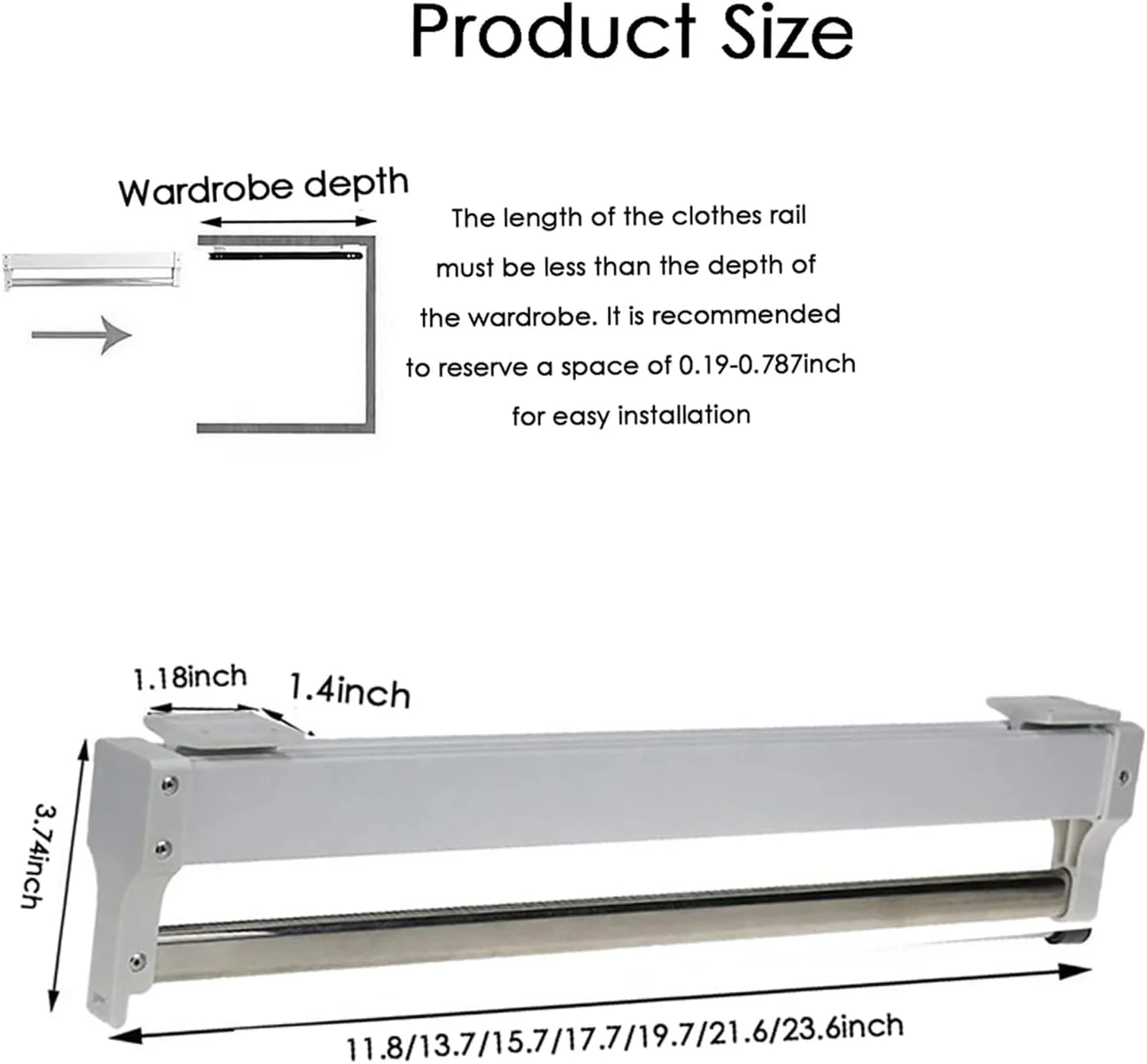 ریل شلوار آویز ریلی، میله کمدی کشویی، سازمان دهنده کمد لباس، ریل کشویی صرفه جویی در فضا برای شلوار جین، لباس، روسری، سفید - 40 سانتی متر