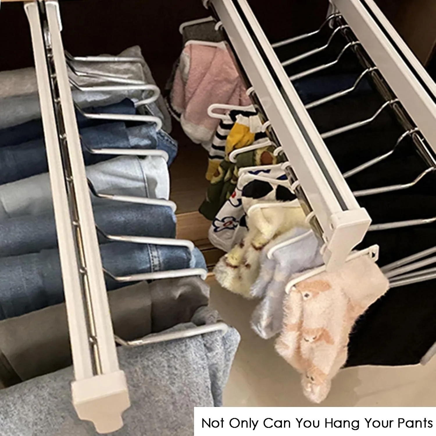 ریل شلوار آویز ریلی، میله کمدی کشویی، سازمان دهنده کمد لباس، ریل کشویی صرفه جویی در فضا برای شلوار جین، لباس، روسری، سفید - 40 سانتی متر