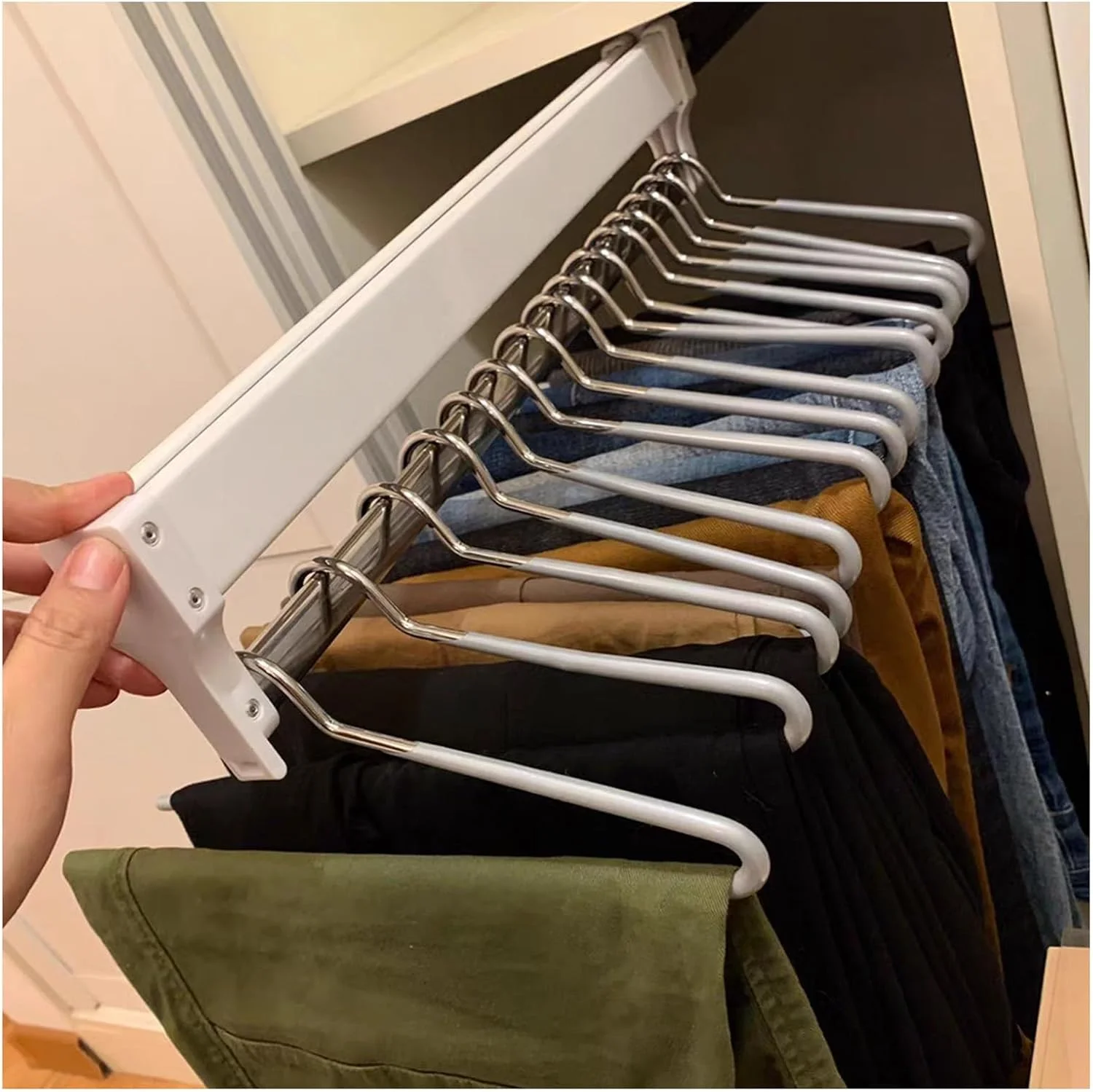 ریل شلوار کشویی، میله آویز قابل گسترش، سازمان دهنده کمد کشویی، میله حوله ای استیل ضد زنگ برای لباس، شال، شلوار جین، حوله، کراوات و شال، 300 میلی متر