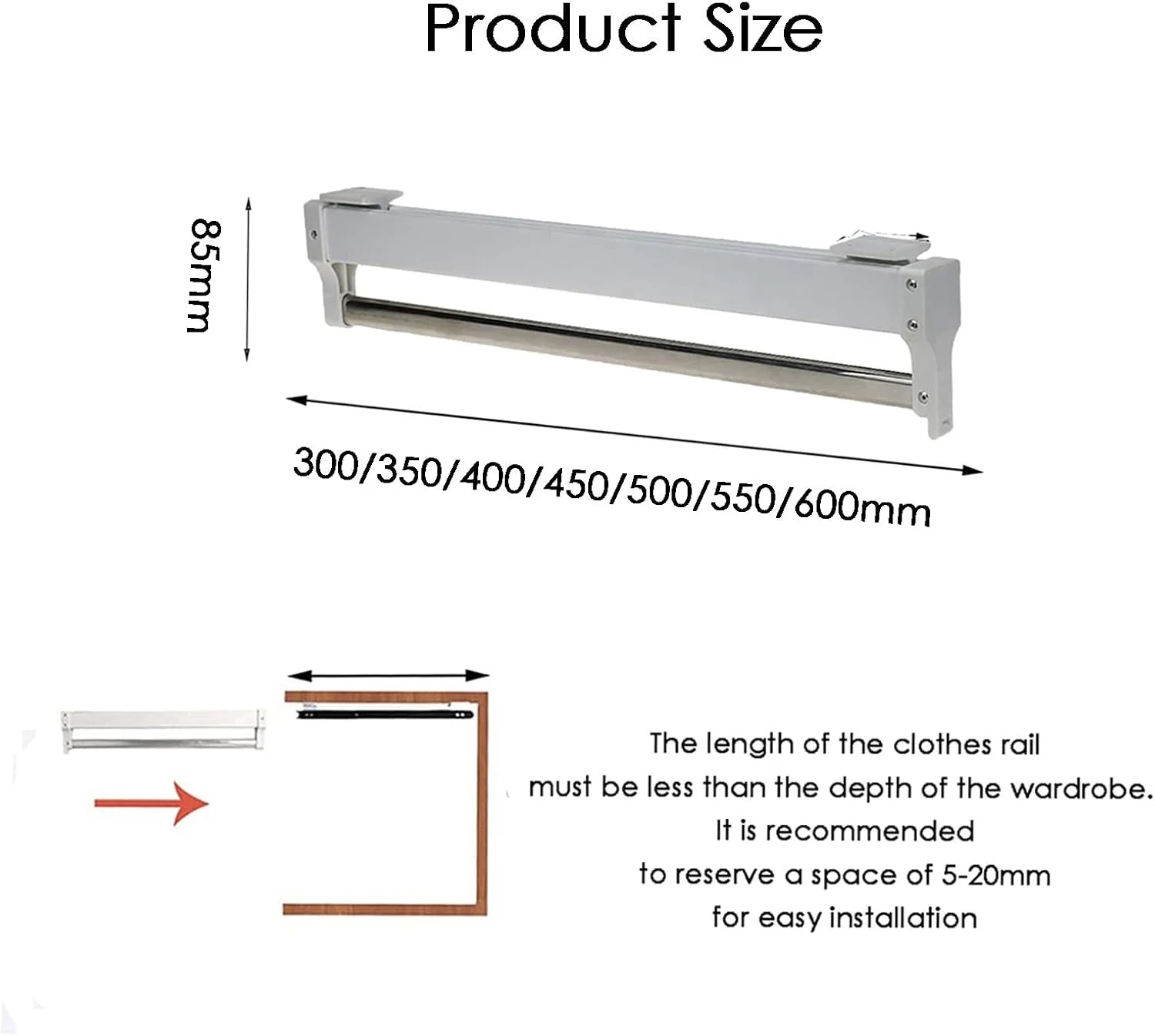 ریل شلوار کشویی، میله آویز قابل گسترش، سازمان دهنده کمد کشویی، میله حوله ای استیل ضد زنگ برای لباس، شال، شلوار جین، حوله، کراوات و شال، 300 میلی متر