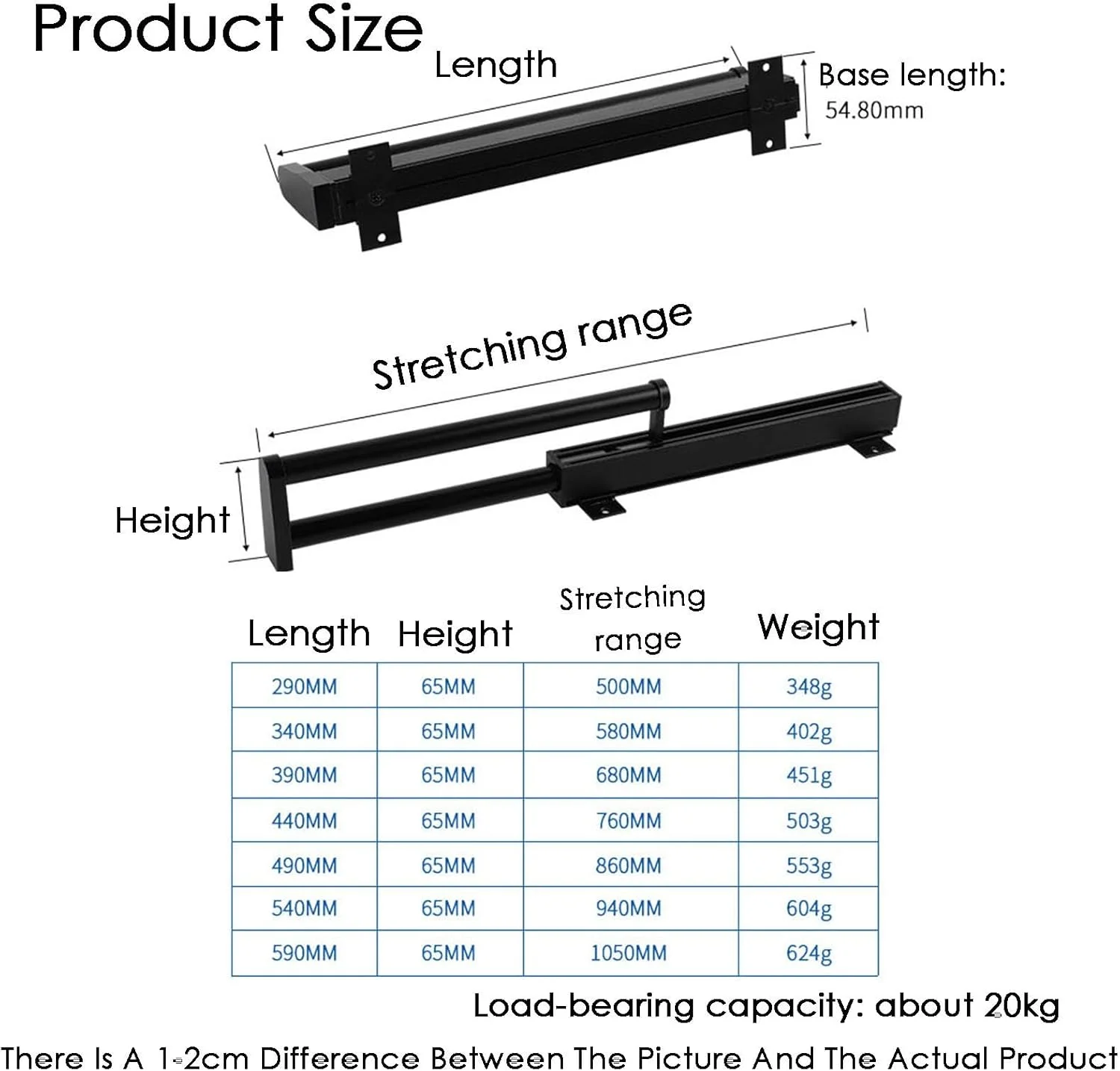 ریل شلوار آویز ریلی، رگال لباس ریلی سنگین و قابل گسترش، تحمل وزن 20 کیلوگرم، مناسب برای شال، کراوات، روسری، شلوار جین و حوله، سفید - 440 میلی متر