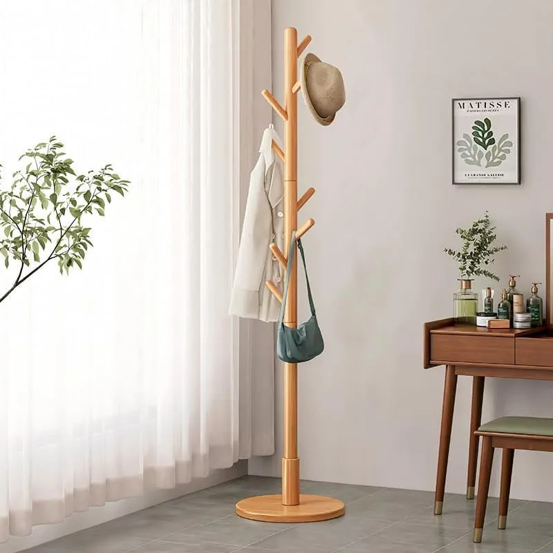 چوب لباسی ایستاده، چوب لباسی چوبی درخت مانند، آویز لباس ایستاده با 8 آویز، چوب لباسی ایستاده برای لباس، کلاه، شال گردن، کیف، اتاق خواب، دفتر، ورودی (چوبی)