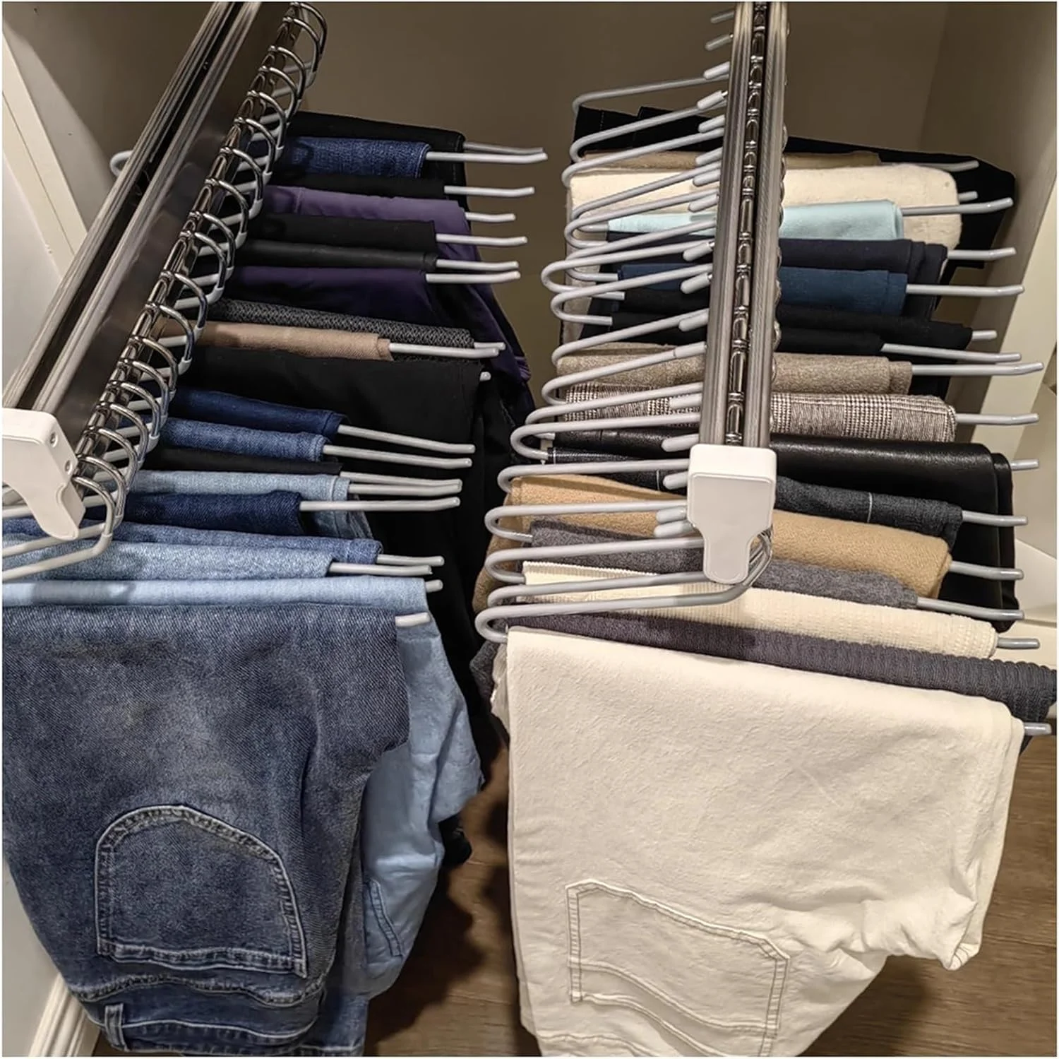 ریل شلوار کشویی، رگال نمایش لباس کمد، میله حوله ای تلسکوپی، سازمان دهنده ذخیره سازی با ریل کشویی، مناسب برای شلوار، روسری، کراوات، شال، جین، حوله، 800 میلی متر