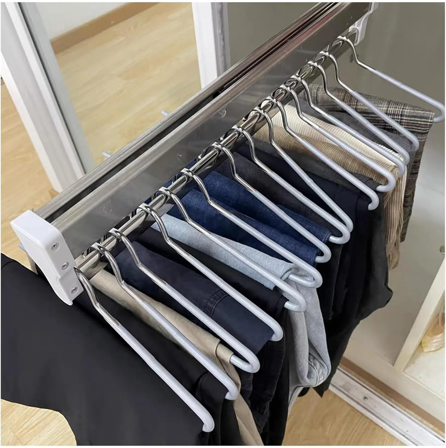 ریل آویز شلوار ریلی، میله آویز لباس کمد، آویز با ریل کشویی، سازمان دهنده شلوار قابل گسترش برای لباس، روسری، کراوات، شال، حوله، 350 میلی متر