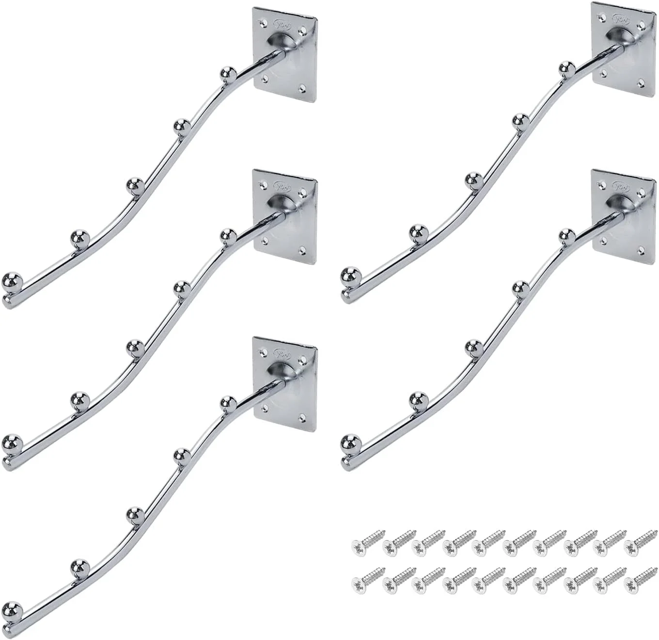 آویز دیواری آبشاری موج دار با 5 مهره، قلاب نمایش لباس به همراه پیچ - 5 عدد