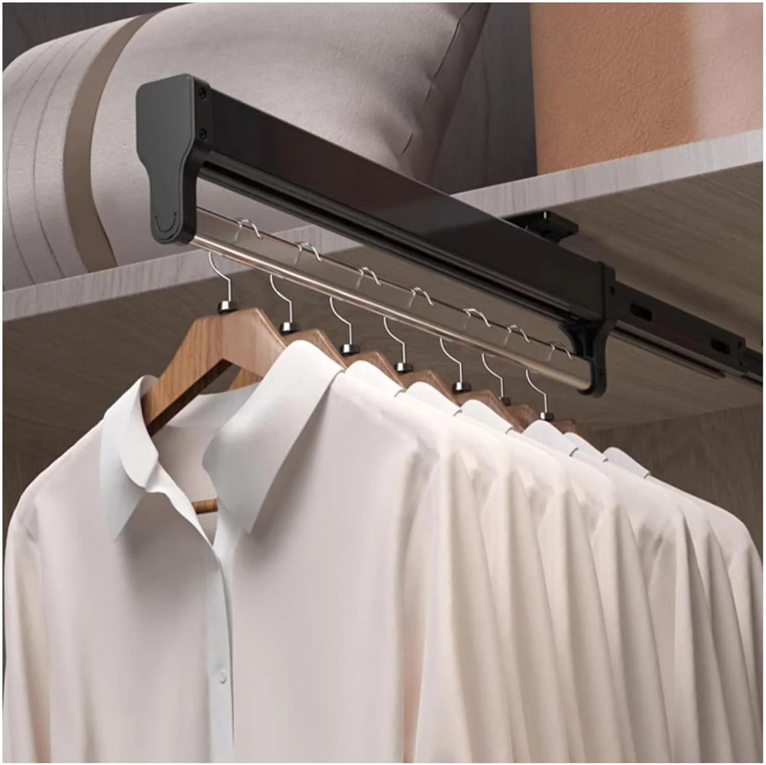 آویز شلوار ریلی، آویز لباس داخل کمد، آویز قابل تنظیم برای کراوات، ظرفیت وزنی 25 کیلوگرم مناسب لباس، شال، جین، حوله، کراوات و شال گردن، 600 میلی متر