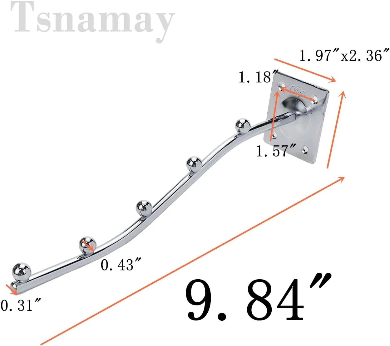 آویز دیواری آبشاری موج دار با 5 مهره، قلاب نمایش لباس به همراه پیچ - 5 عدد