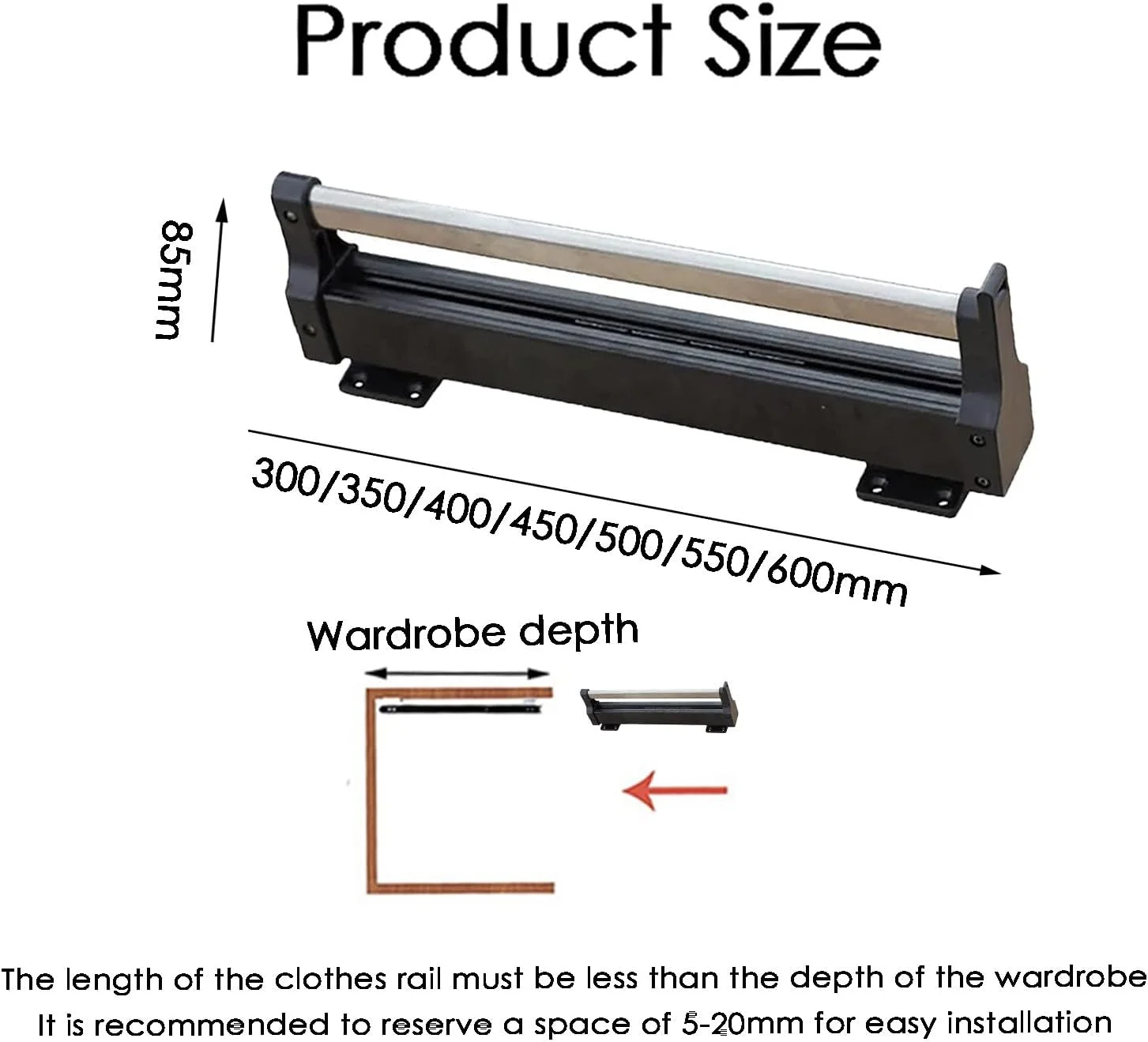 آویز شلوار ریلی، آویز لباس داخل کمد، آویز قابل تنظیم برای کراوات، ظرفیت وزنی 25 کیلوگرم مناسب لباس، شال، جین، حوله، کراوات و شال گردن، 600 میلی متر
