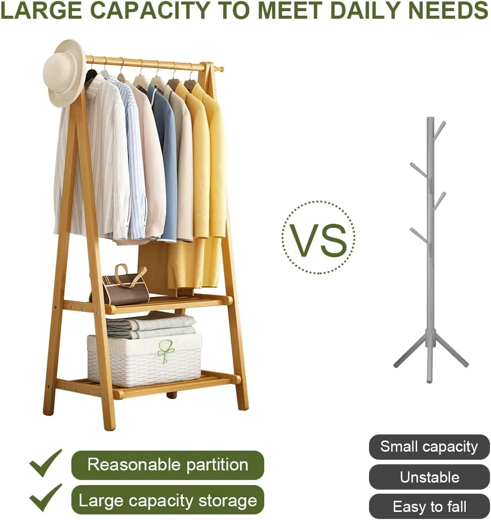 رگال لباس آپتیا، رگال آویز لباس بامبو با قلاب های جانبی، رگال لباس سنگین (مدل C-86CM، طبیعی)