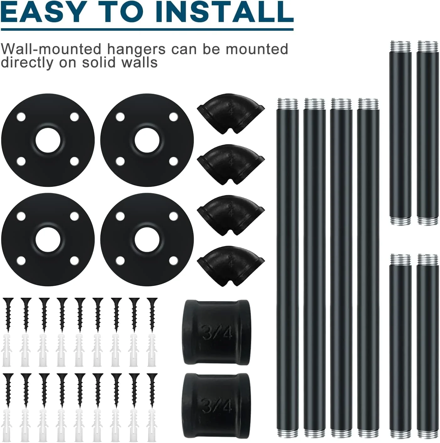ریل لباس لوله صنعتی دکو شهری، 92 سانتی متر، نصب دیواری برای اتاق خواب، ریل لباس سنگین، میله لباس جداشدنی آهنی با 2 پایه (تا 45 کیلوگرم)- بسته 2 عددی ریل لباس لوله صنعتی دکو شهری، 92 سانتی متر، نصب دیواری برای اتاق خواب، ریل لباس سنگین، میله لباس جداشدنی آهنی با 2 پایه (تا 45 کیلوگرم)- بسته 2 عددی