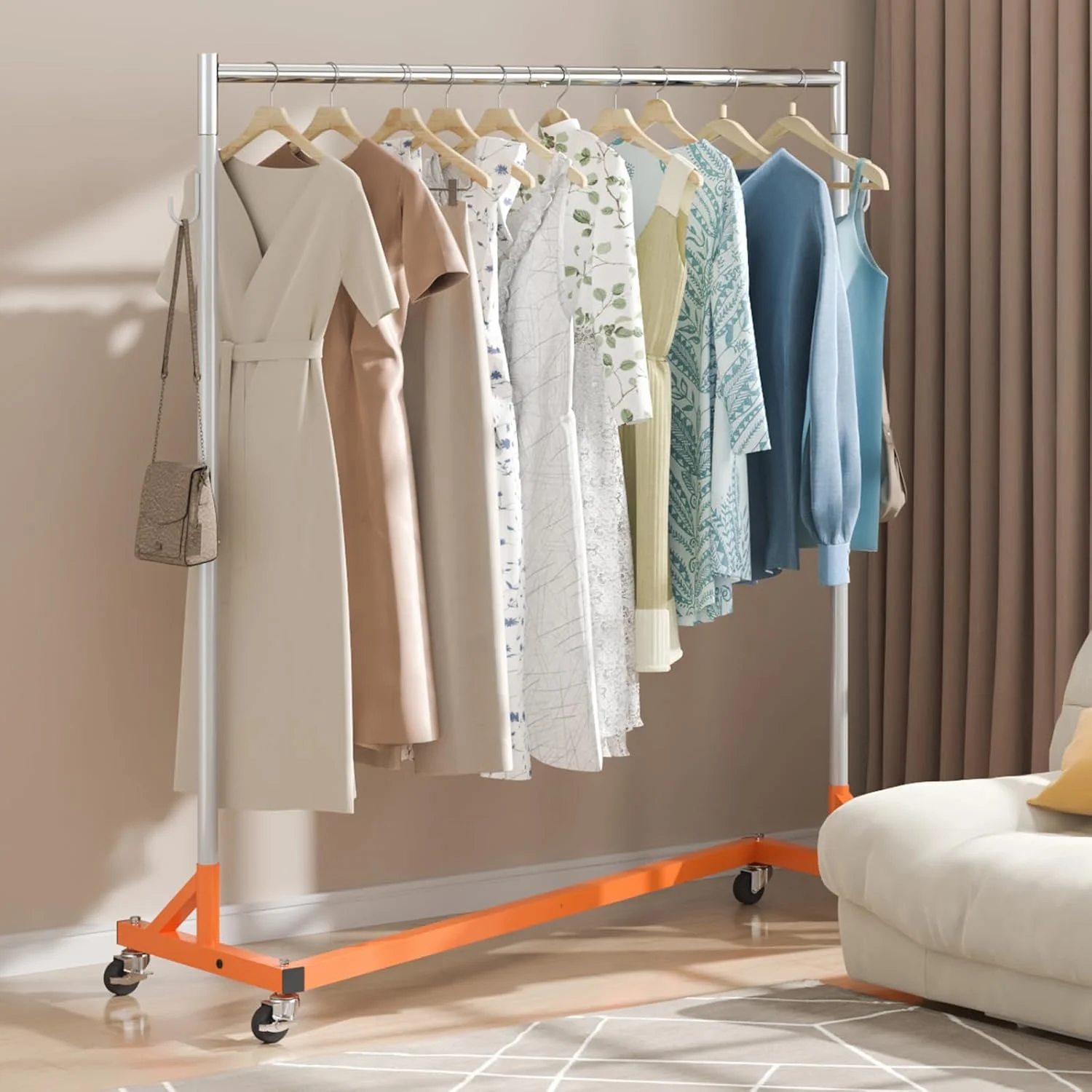 رگال لباس Z شکل VEVOR، رگال لباس پایه Z صنعتی با ظرفیت 136 کیلوگرم، رگال لباس با قابلیت تنظیم ارتفاع 60x159x180 سانتی متر، رگال لباس فولادی مقاوم با چرخ های قفل شونده برای فروشگاه لباس نارنجی رگال لباس Z شکل VEVOR، رگال لباس پایه Z صنعتی با ظرفیت 136 کیلوگرم، رگال لباس با قابلیت تنظیم ارتفاع 60x159x180 سانتی متر، رگال لباس فولادی مقاوم با چرخ های قفل شونده برای فروشگاه لباس نارنجی