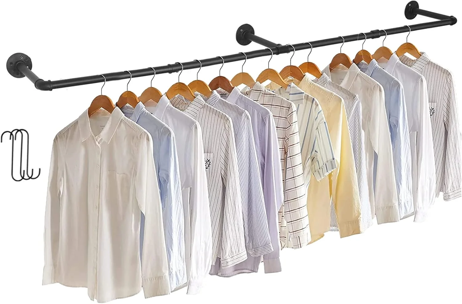 ریل لباس دیواری Unho: میله آویز لباس لوله ای صنعتی، رگال لباس سنگین فلزی، میله آویز لباس با طول قابل تنظیم برای نمایش خانگی، خرده فروشی، کمد، مشکی