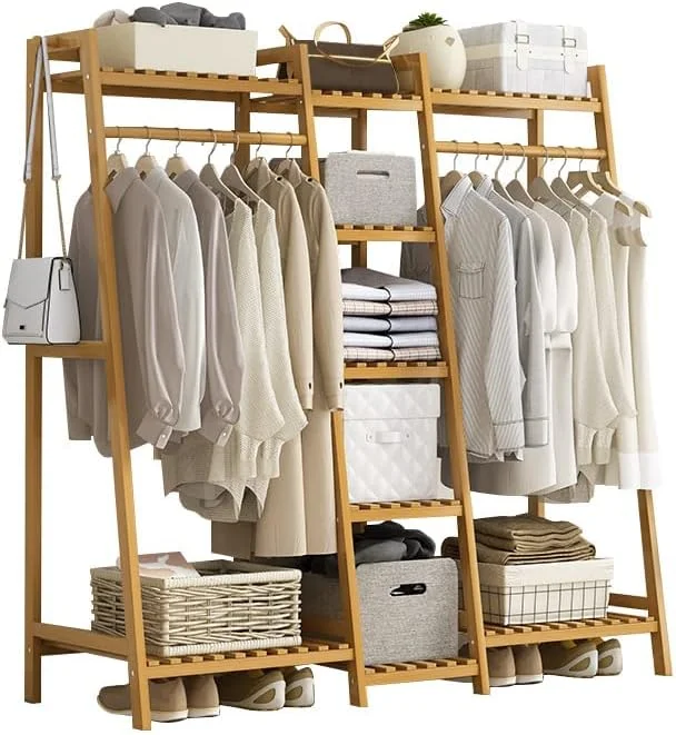 رگال لباس بامبو با قلاب های جانبی، رگال لباس مقاوم (مدل A-130CM، طبیعی)