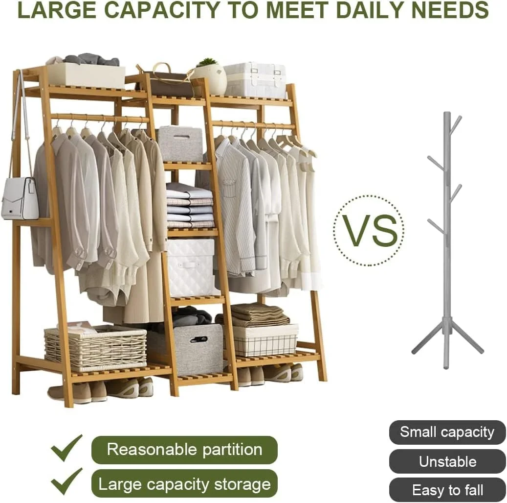 رگال لباس بامبو با قلاب های جانبی، رگال لباس مقاوم (مدل A-130CM، طبیعی) رگال لباس بامبو با قلاب های جانبی، رگال لباس مقاوم (مدل A-130CM، طبیعی)