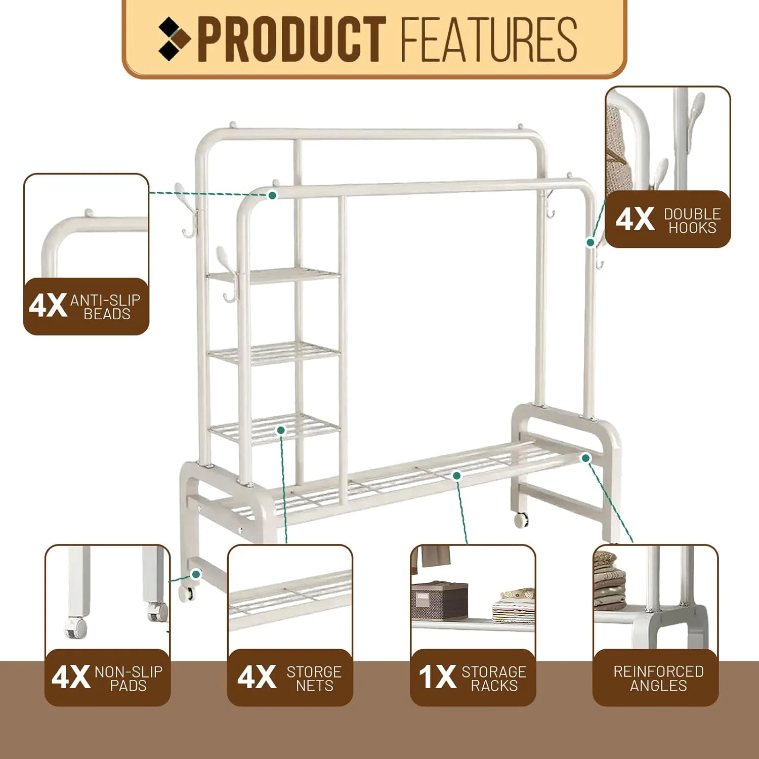 آویز لباس ایستاده U-HOOME، رگال لباس برای آویزان کردن لباس، رگال لباس فلزی دو ردیفه با قفسه کفش، قفسه های ذخیره سازی لباس ایستاده ریل لباس قفسه کت برای خانه داخلی (سفید) آویز لباس ایستاده U-HOOME، رگال لباس برای آویزان کردن لباس، رگال لباس فلزی دو ردیفه با قفسه کفش، قفسه های ذخیره سازی لباس ایستاده ریل لباس قفسه کت برای خانه داخلی (سفید)