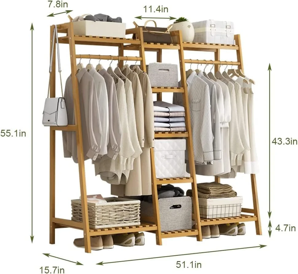 رگال لباس بامبو با قلاب های جانبی، رگال لباس مقاوم (مدل A-130CM، طبیعی) رگال لباس بامبو با قلاب های جانبی، رگال لباس مقاوم (مدل A-130CM، طبیعی)