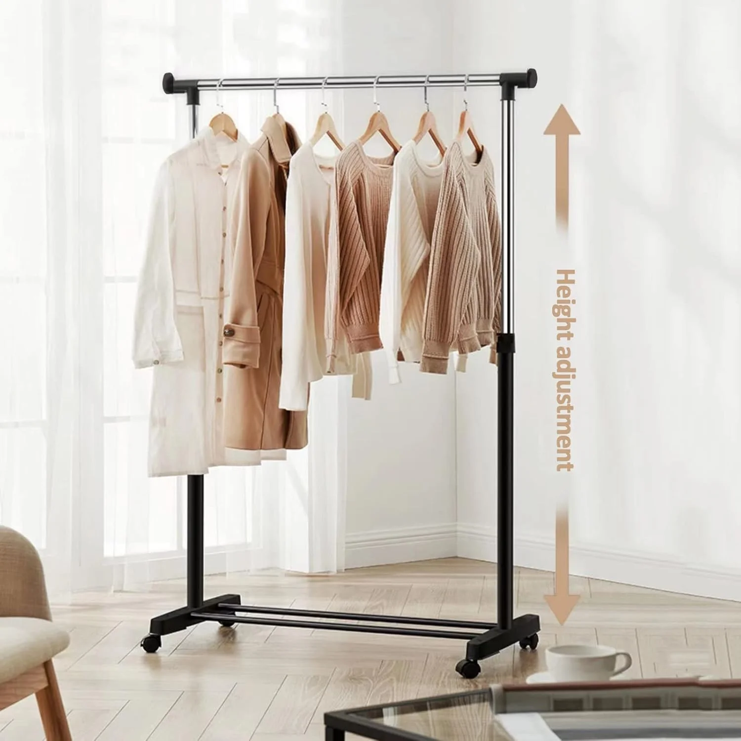 رگال لباس قابل تنظیم ویوو تکنولوژی با قابلیت جابجایی و چرخ رگال لباس قابل تنظیم ویوو تکنولوژی با قابلیت جابجایی و چرخ