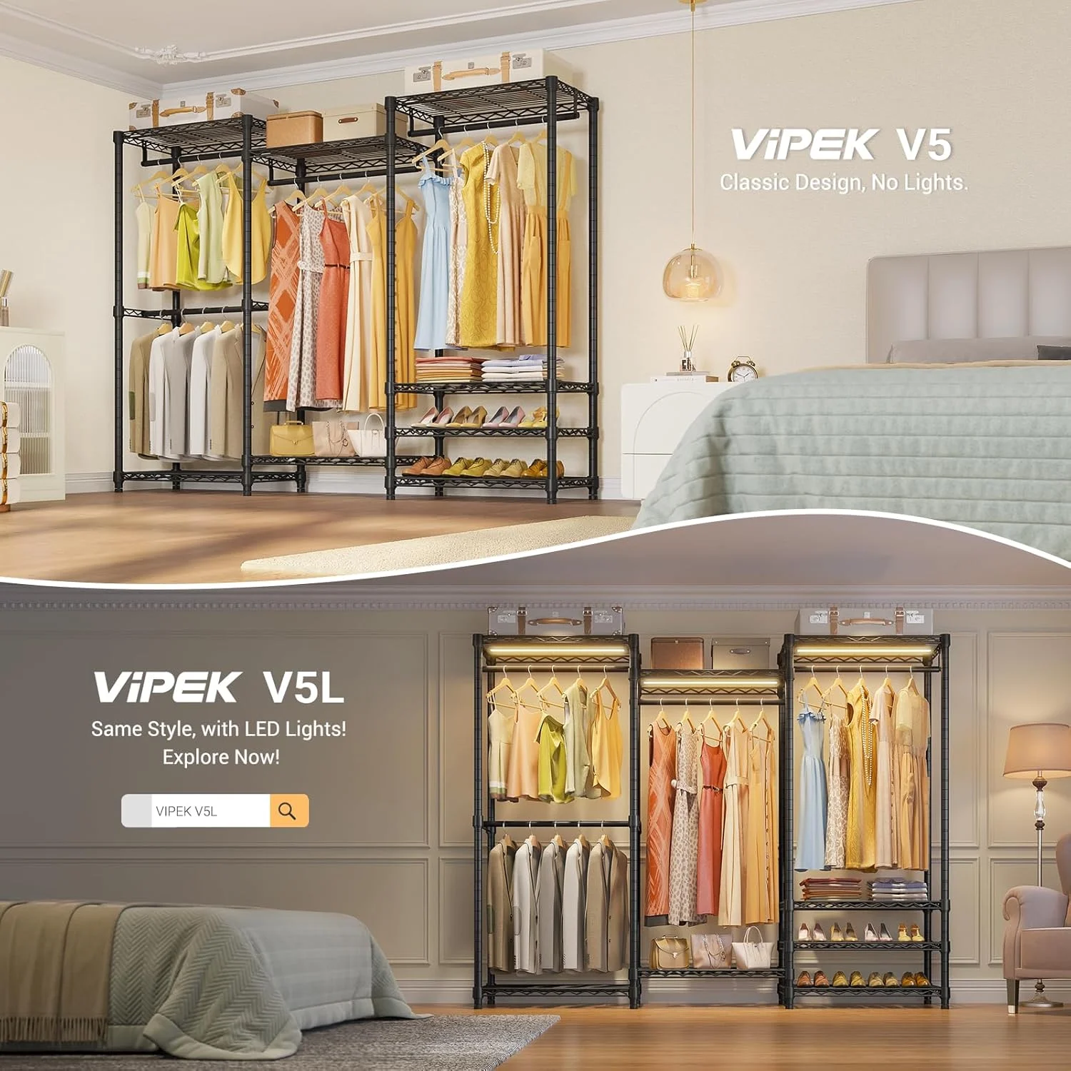 رگال لباس ایستاده VIPEK V5، رگال لباس سنگین با 4 میله آویز و 8 قفسه، رگال قابل تنظیم، 175x40x194 سانتی متر، حداکثر تحمل وزن 403 کیلوگرم، مشکی رگال لباس ایستاده VIPEK V5، رگال لباس سنگین با 4 میله آویز و 8 قفسه، رگال قابل تنظیم، 175x40x194 سانتی متر، حداکثر تحمل وزن 403 کیلوگرم، مشکی