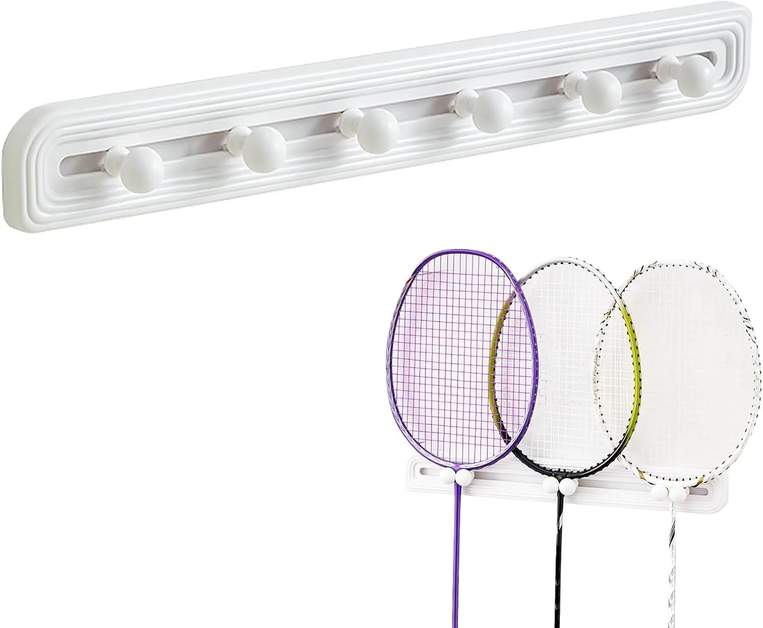 آویز دیواری چند منظوره - سازمان دهنده راکت اسلایدینگ - قلاب های دیواری برای راکت، لباس، کلید، لوازم آشپزخانه، خانه، باشگاه، آپارتمان، مدرسه