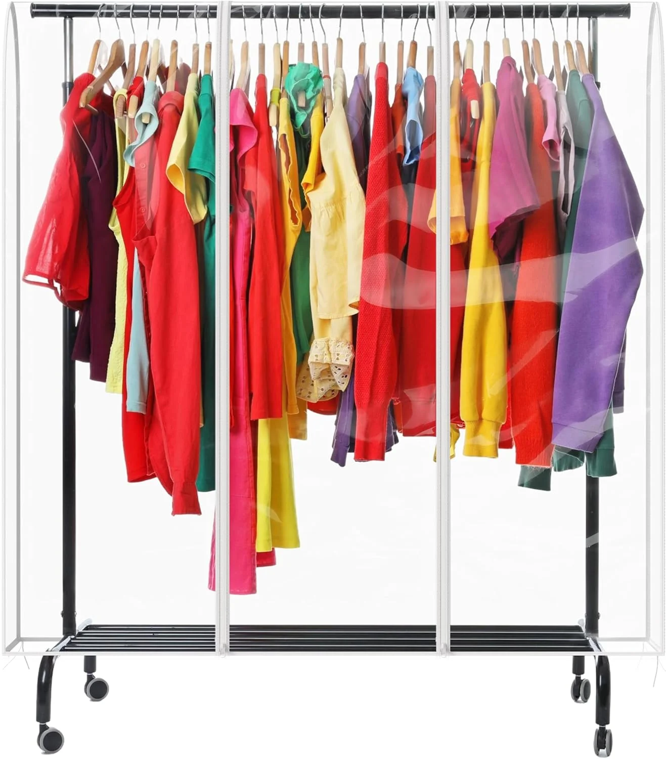 روکش زیپ‌دار شفاف و مقاوم برای رگال لباس، طول 150 سانتی‌متر، محافظ لباس‌ها و آویز کت