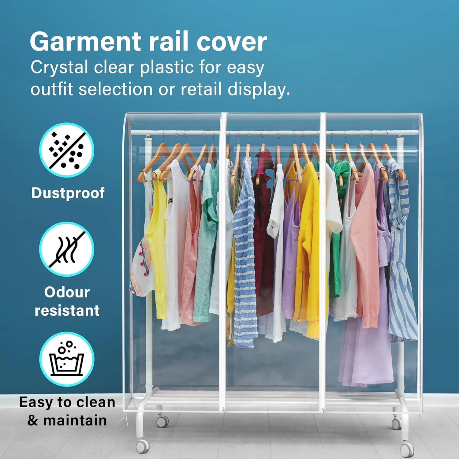 روکش زیپ‌دار شفاف و مقاوم برای رگال لباس، طول 150 سانتی‌متر، محافظ لباس‌ها و آویز کت