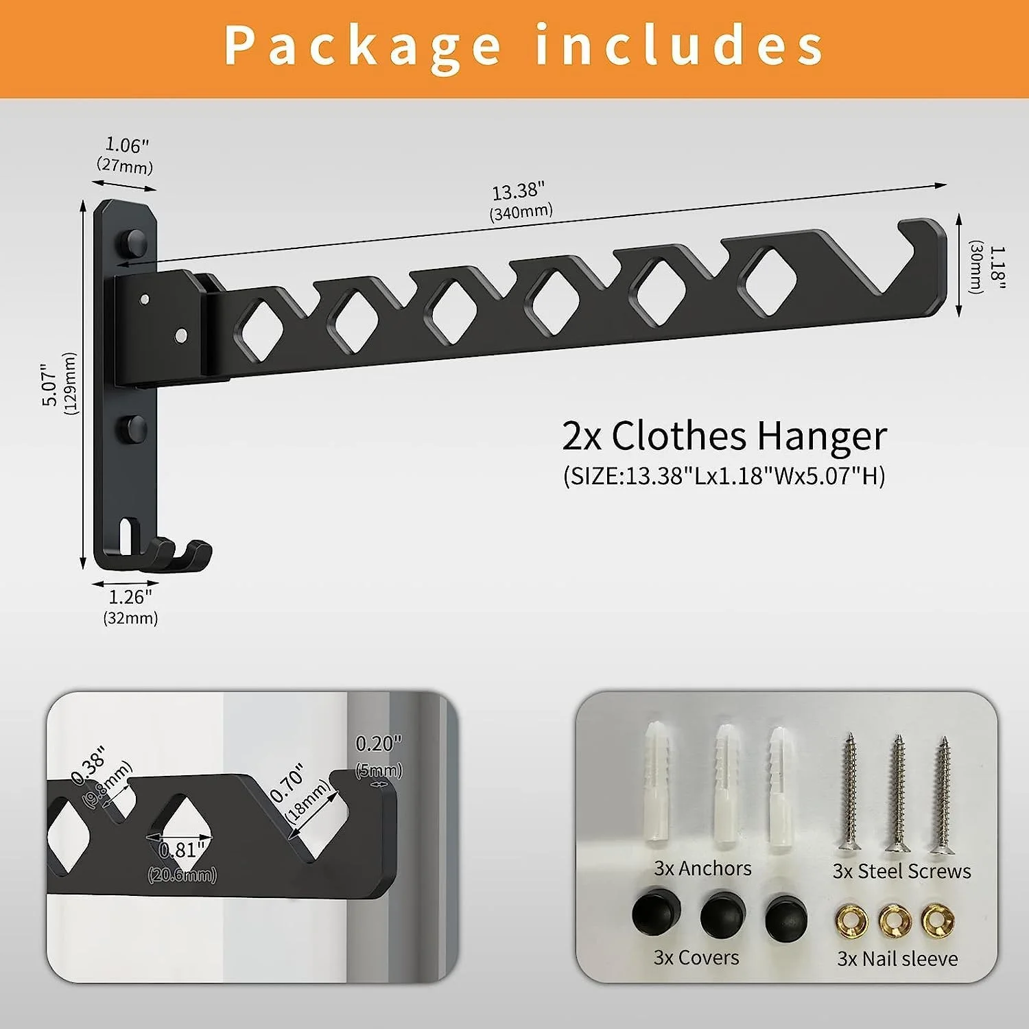 2 عدد رخت آویز دیواری تاشو، مناسب برای اتاق لباسشویی، رخت آویز تاشو داخلی، قابل استفاده برای مرتب سازی و نگهداری اتاق لباسشویی، بالکن و اتاق خواب، مشکی 2 عدد رخت آویز دیواری تاشو، مناسب برای اتاق لباسشویی، رخت آویز تاشو داخلی، قابل استفاده برای مرتب سازی و نگهداری اتاق لباسشویی، بالکن و اتاق خواب، مشکی