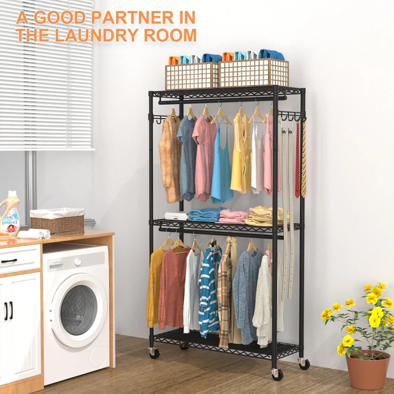 رگال لباس سنگین چرخ دار VyGrow، رگال فلزی لباس، قفسه لباس ایستاده | 3 طبقه قابل تنظیم | میله های دوتایی | قلاب های جانبی | 89.99 سانتی متر طول x 39.87 سانتی متر عرض x 198.98 سانتی متر ارتفاع | مشکی رگال لباس سنگین چرخ دار VyGrow، رگال فلزی لباس، قفسه لباس ایستاده | 3 طبقه قابل تنظیم | میله های دوتایی | قلاب های جانبی | 89.99 سانتی متر طول x 39.87 سانتی متر عرض x 198.98 سانتی متر ارتفاع | مشکی