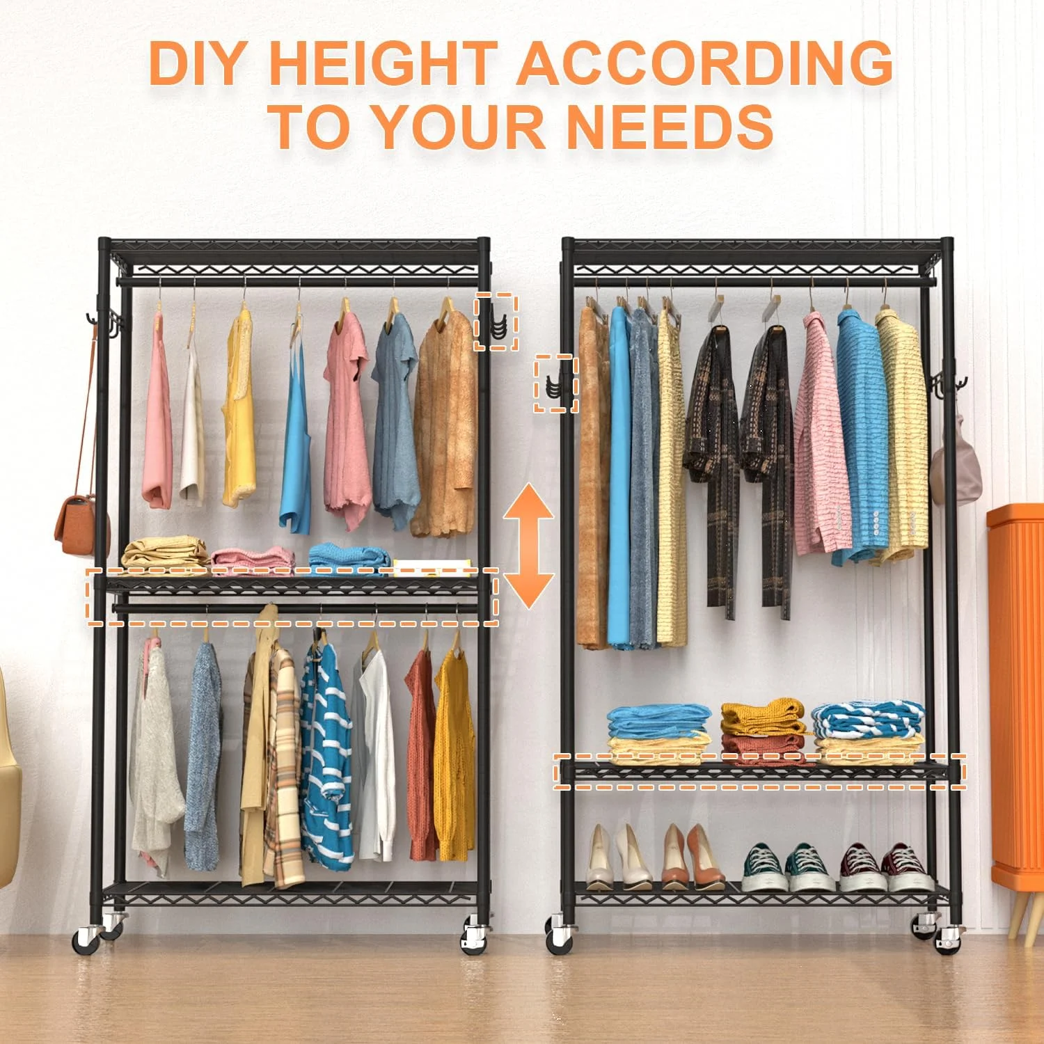 رگال لباس سنگین چرخ دار VyGrow، رگال فلزی لباس، قفسه لباس ایستاده | 3 طبقه قابل تنظیم | میله های دوتایی | قلاب های جانبی | 89.99 سانتی متر طول x 39.87 سانتی متر عرض x 198.98 سانتی متر ارتفاع | مشکی رگال لباس سنگین چرخ دار VyGrow، رگال فلزی لباس، قفسه لباس ایستاده | 3 طبقه قابل تنظیم | میله های دوتایی | قلاب های جانبی | 89.99 سانتی متر طول x 39.87 سانتی متر عرض x 198.98 سانتی متر ارتفاع | مشکی