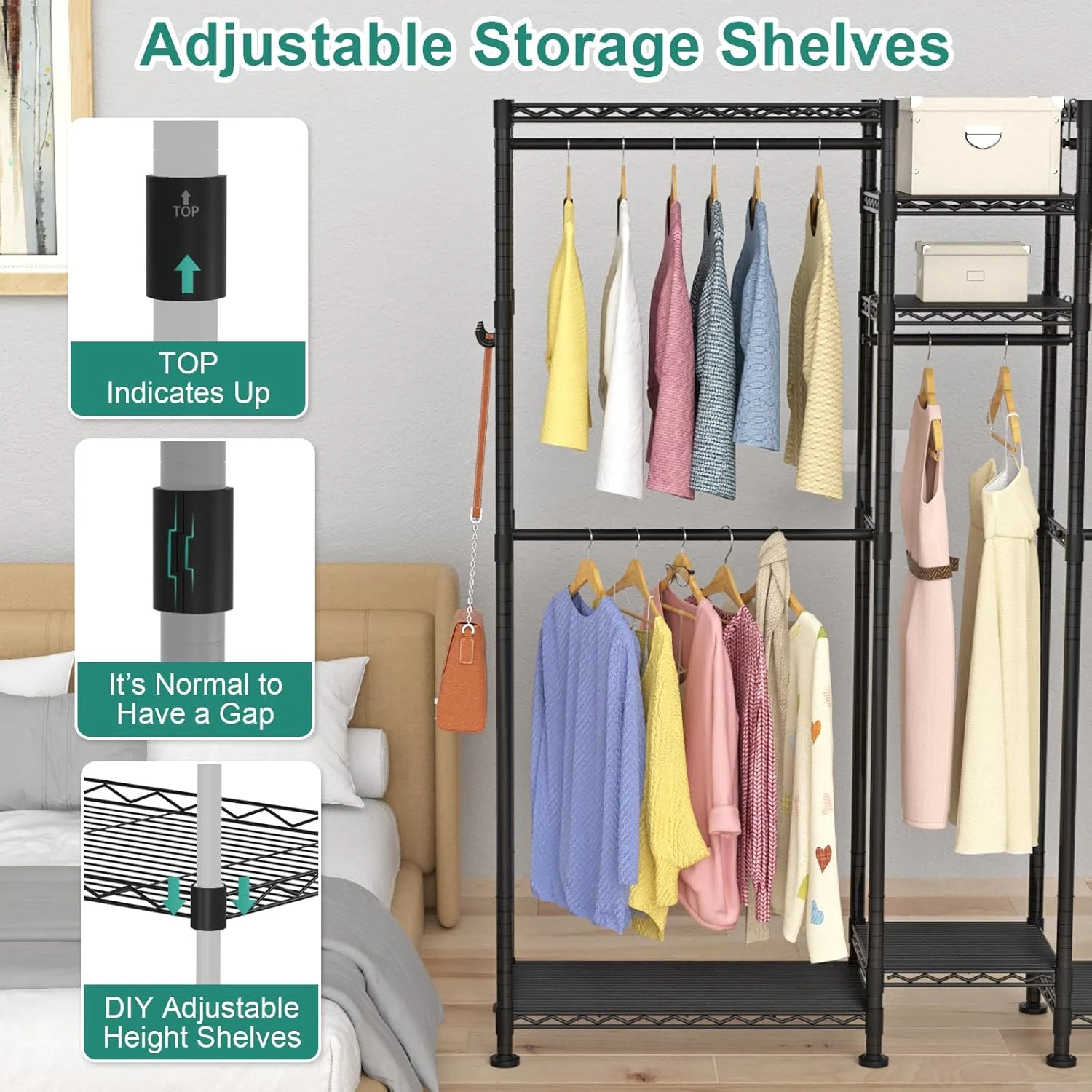 رگال لباس سنگین VyGrow، رگال لباس L شکل برای گوشه، رگال لباس فلزی ایستاده، کمد لباس قابل تنظیم با 5 میله آویز و 7 قفسه، 177 سانتی متر طول × 34 سانتی متر عرض × 195 سانتی متر ارتفاع، مشکی رگال لباس سنگین VyGrow، رگال لباس L شکل برای گوشه، رگال لباس فلزی ایستاده، کمد لباس قابل تنظیم با 5 میله آویز و 7 قفسه، 177 سانتی متر طول × 34 سانتی متر عرض × 195 سانتی متر ارتفاع، مشکی